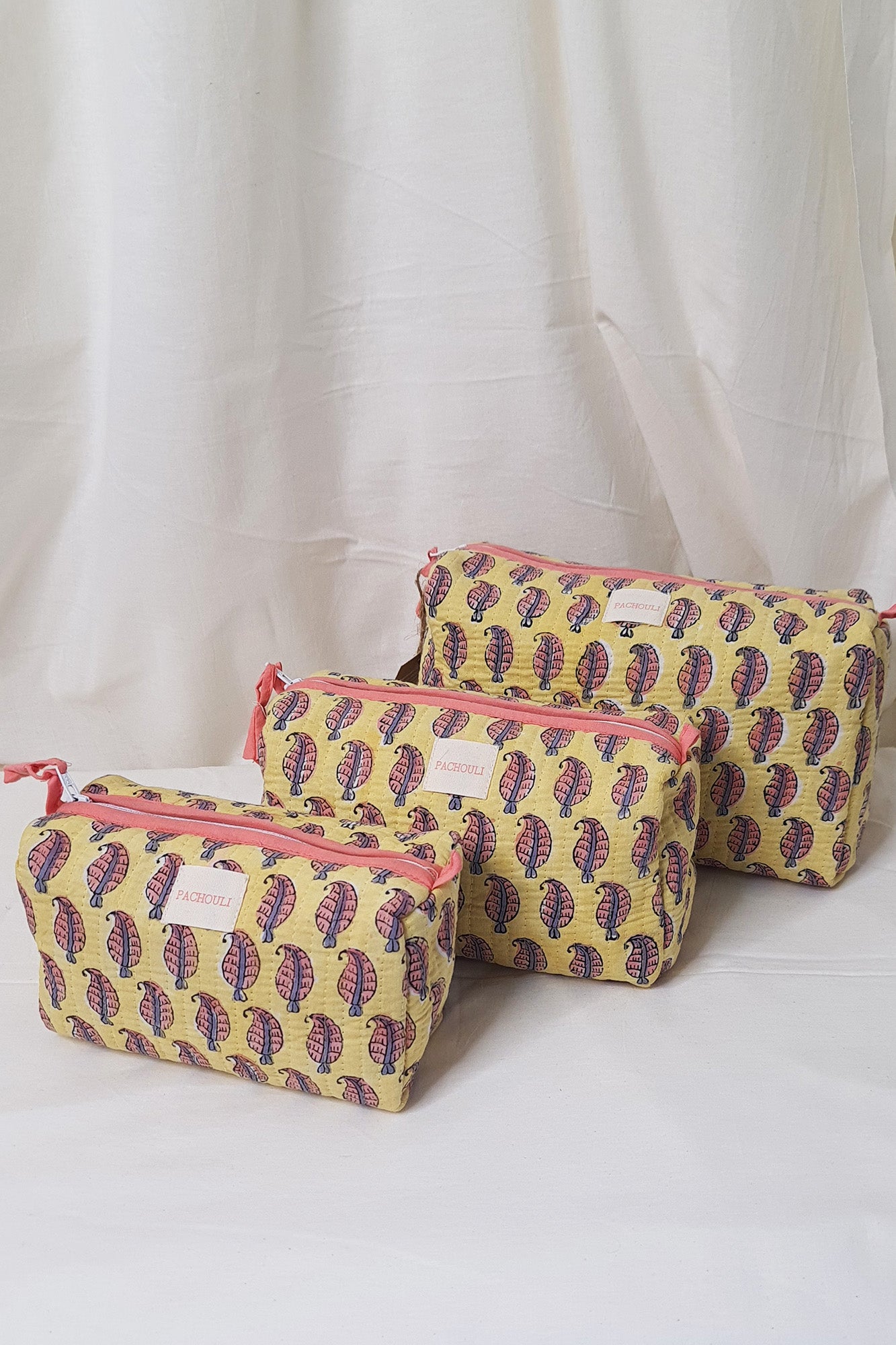 Yellow Paisley Pouch Set of 3