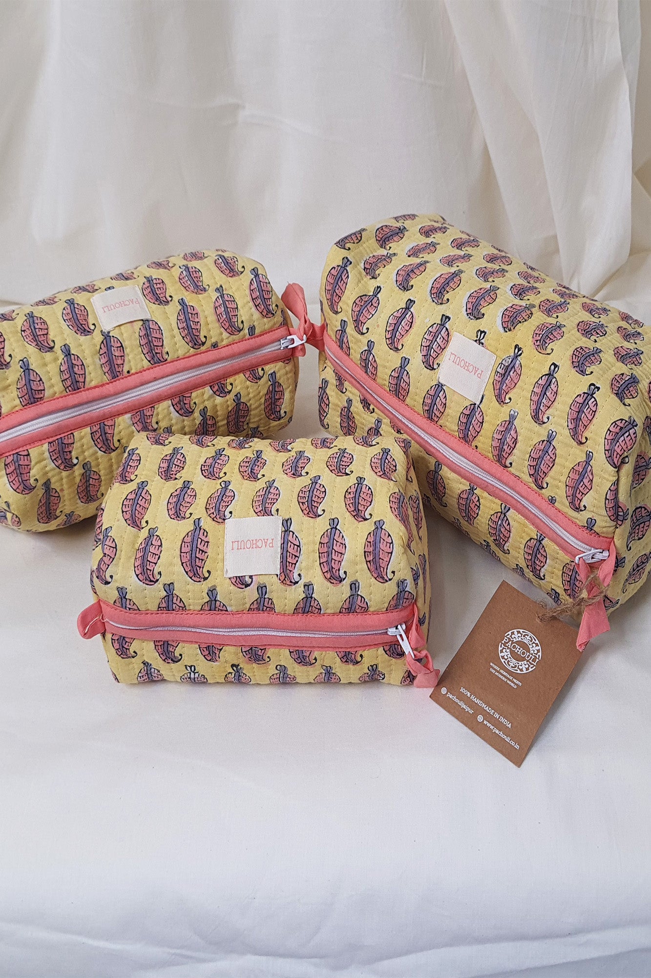Yellow Paisley Pouch Set of 3