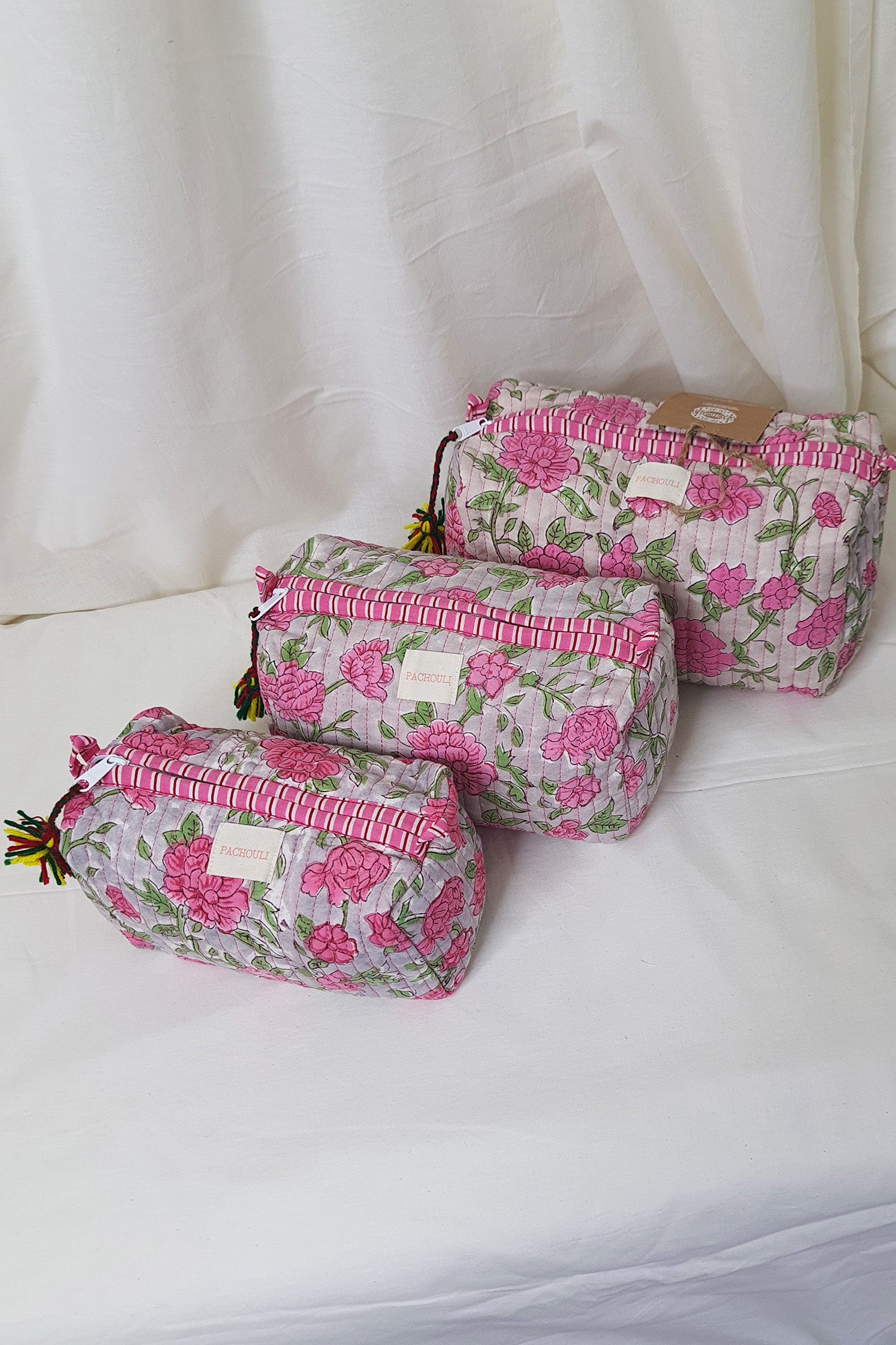 Pink Rose Pouch Set of 3