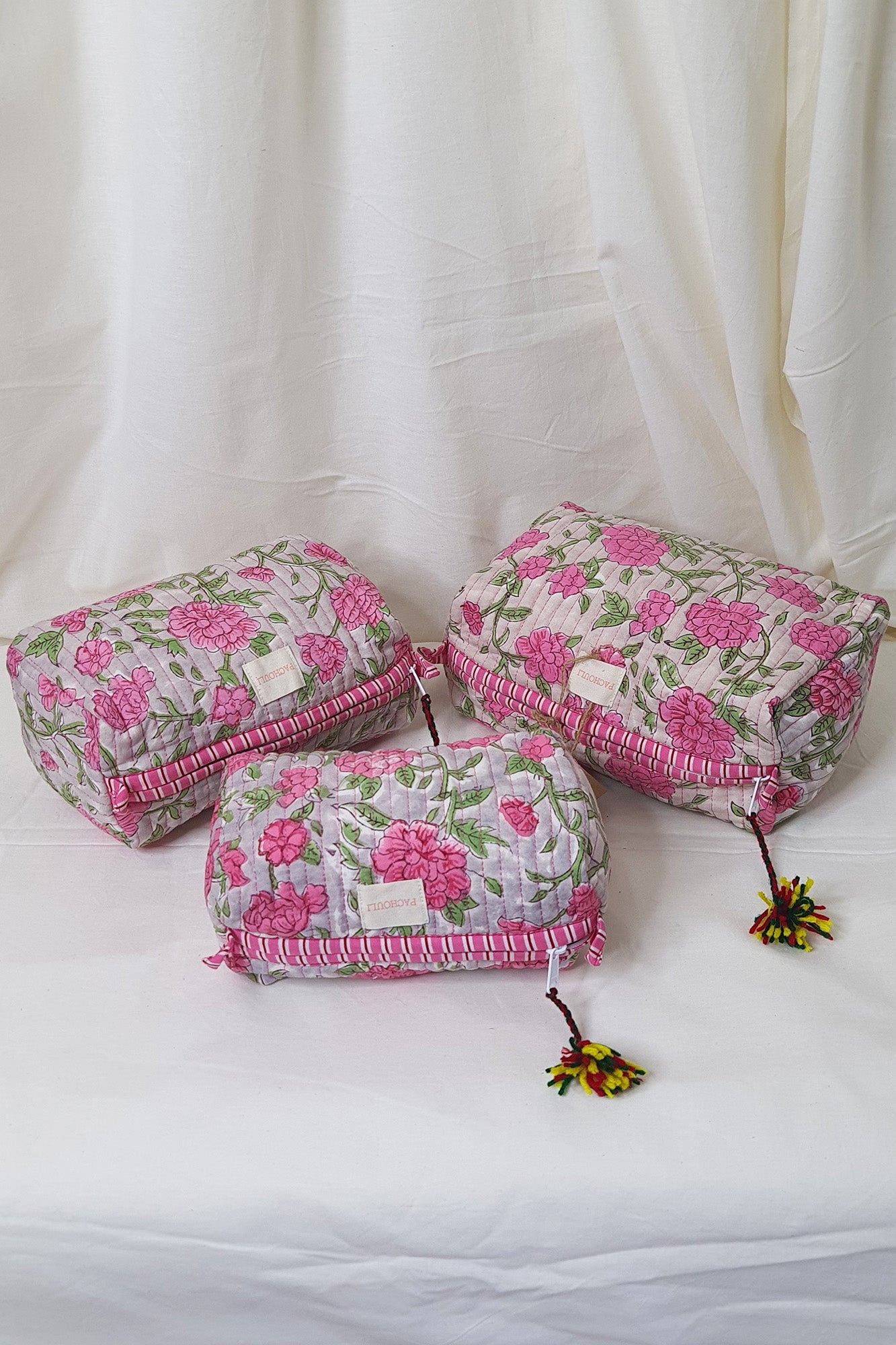 Pink Rose Pouch Set of 3