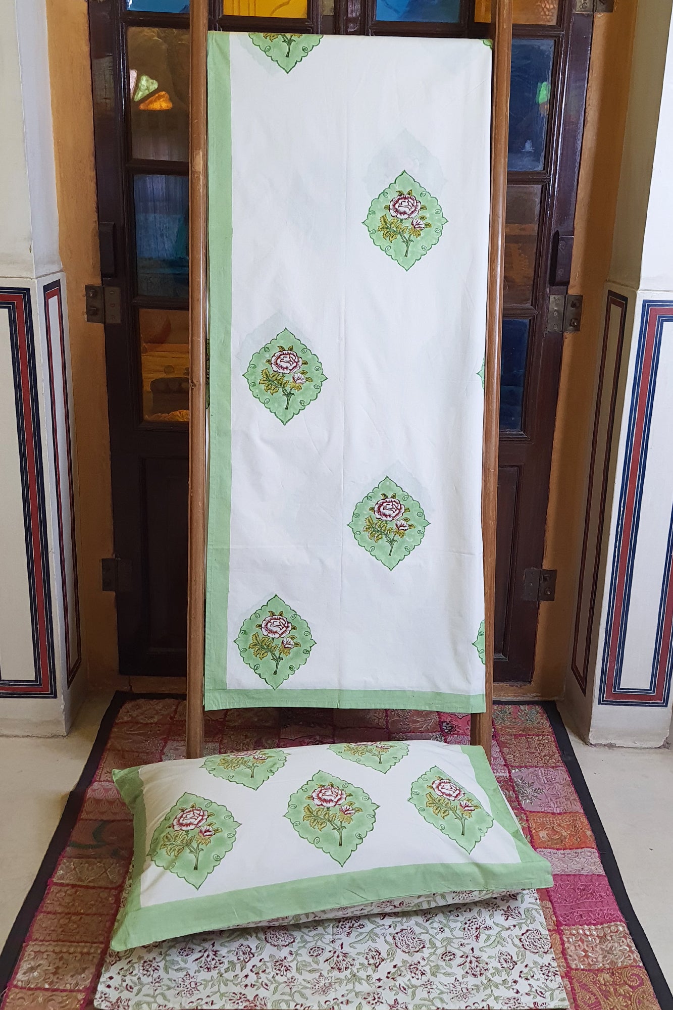 Mughal Marigold Bed Sheet With Pillow