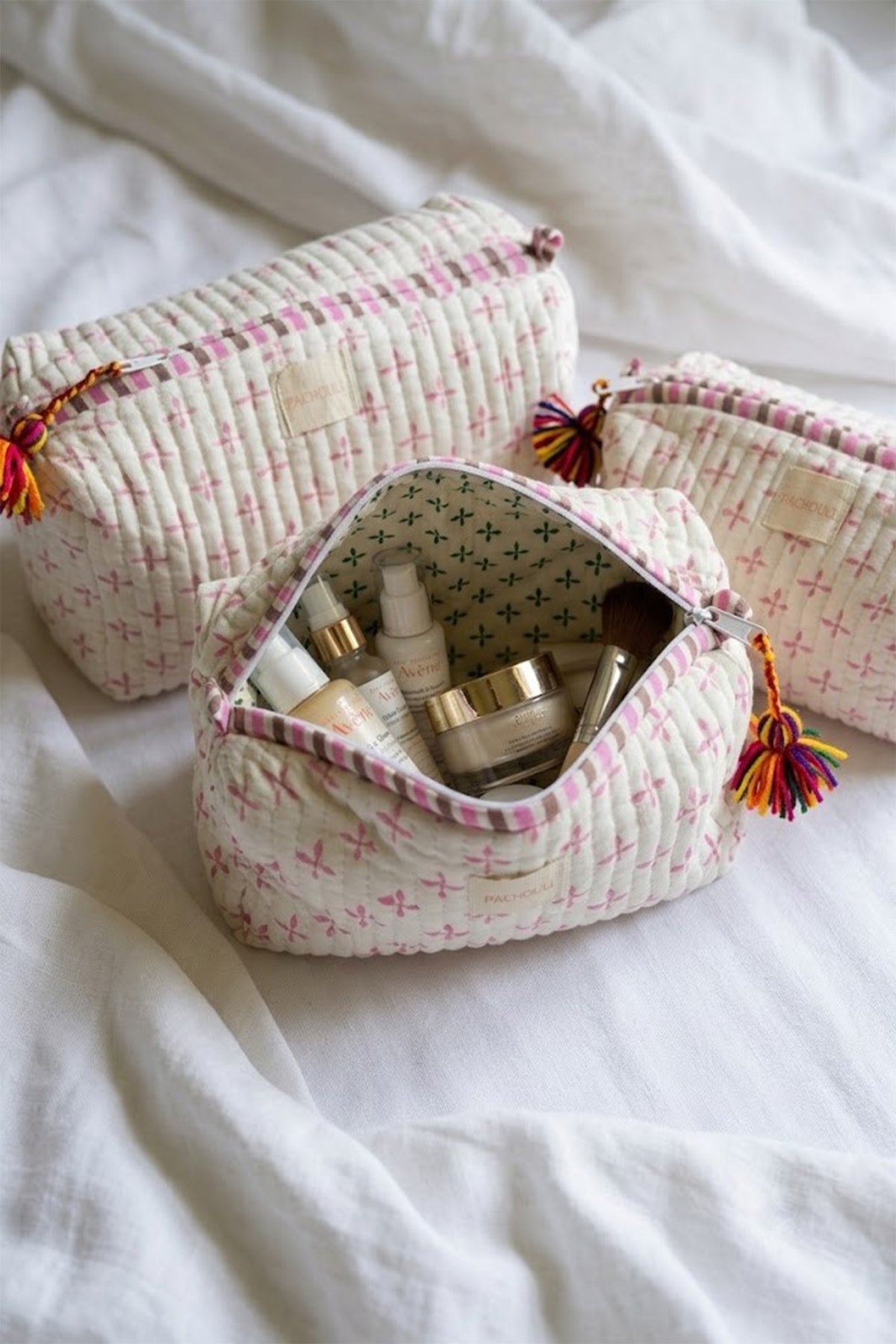 Mosaic Tile Pink Pouch Set of 3