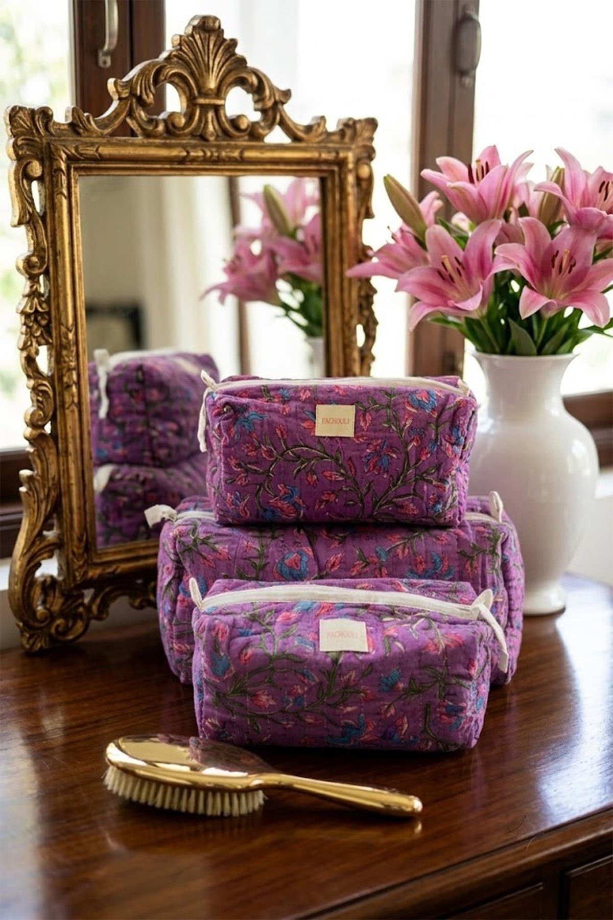 Lavender Garden Pouch Set of 3