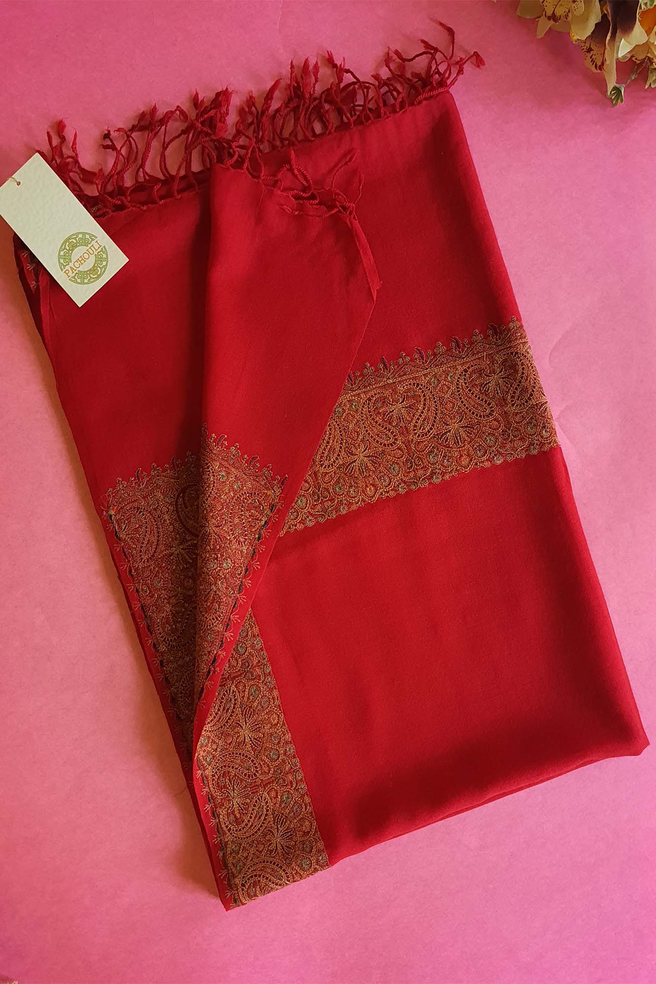 Women Pashmina Palla Buti Red