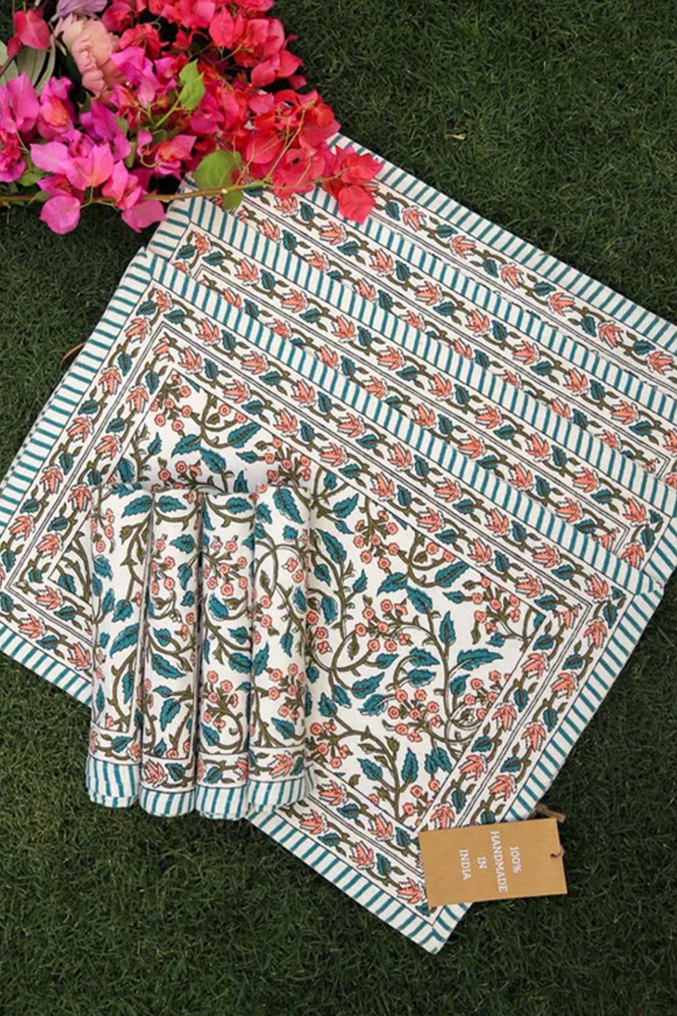 Place Mat & Napkin Set of 4 Green Jaal