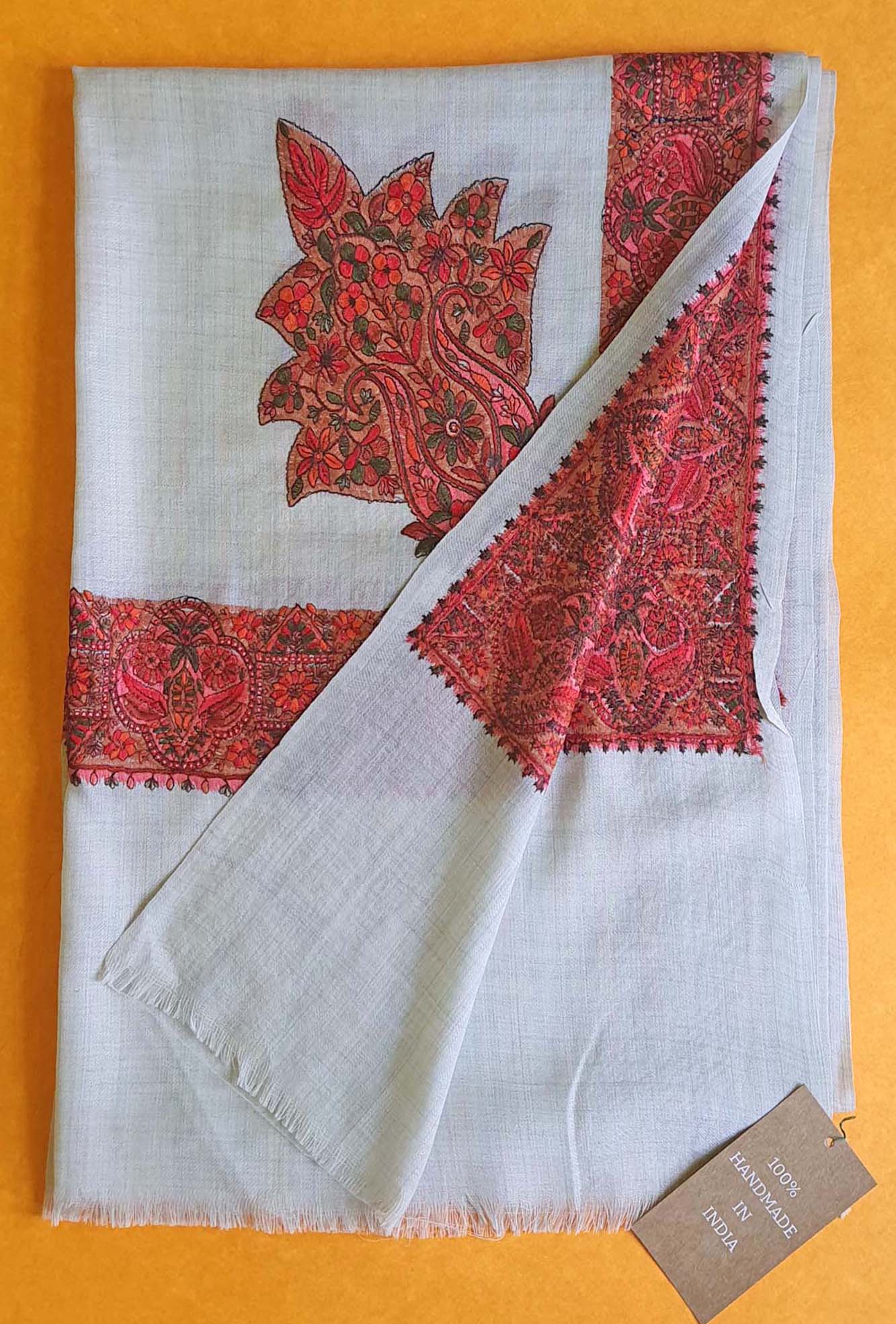 Pashmina Embroidered Lotus Red