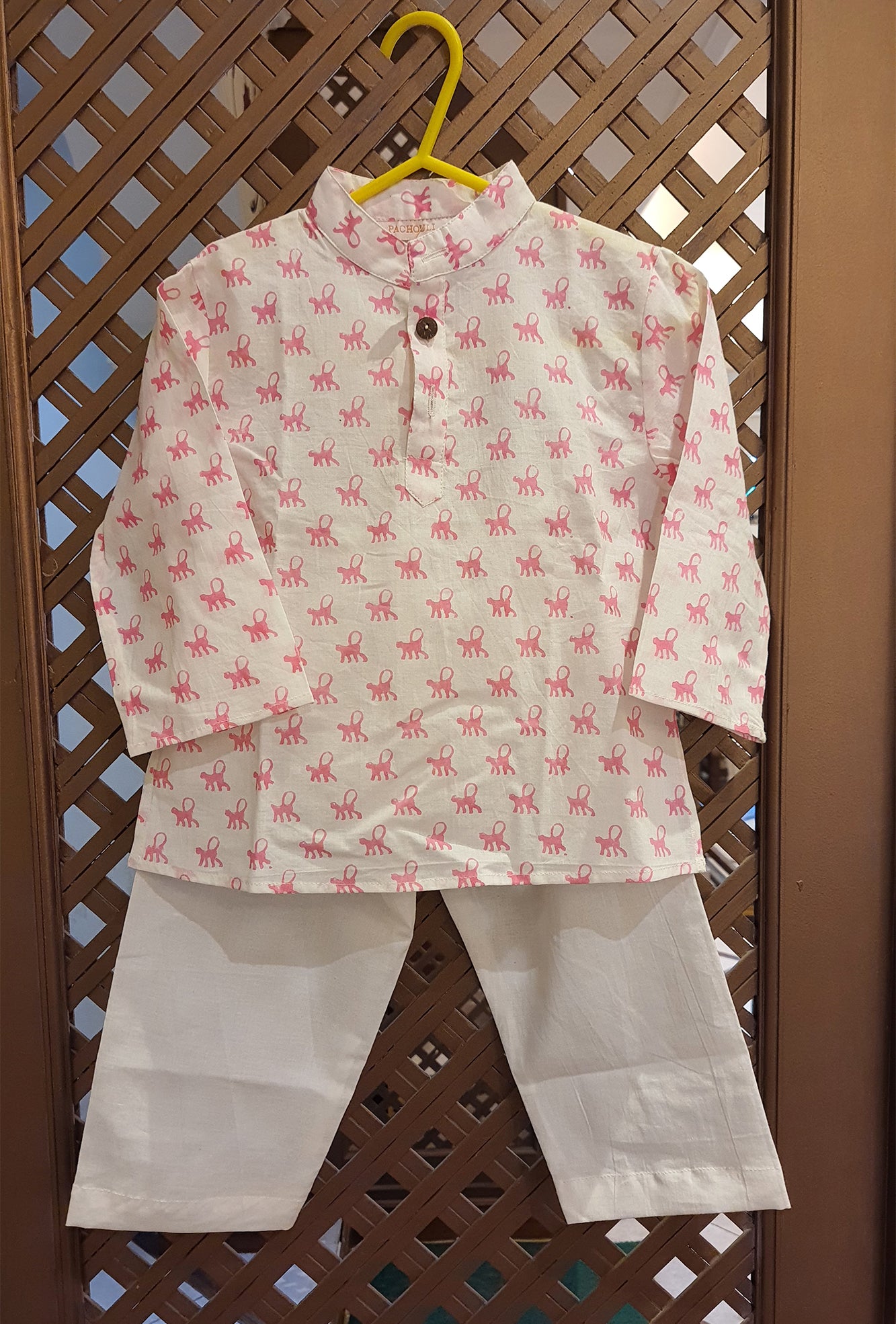 Kurta Pajama Set Infant Monkey Pink