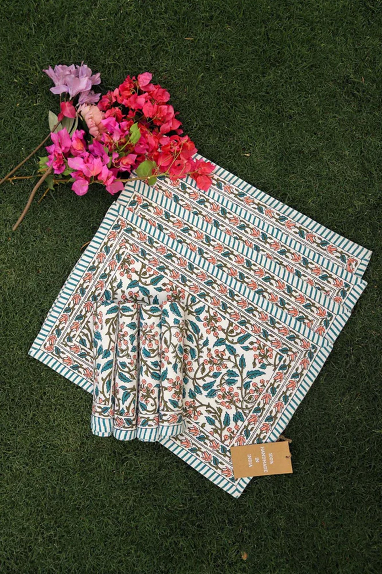 Place Mat & Napkin Set of 4 Green Jaal