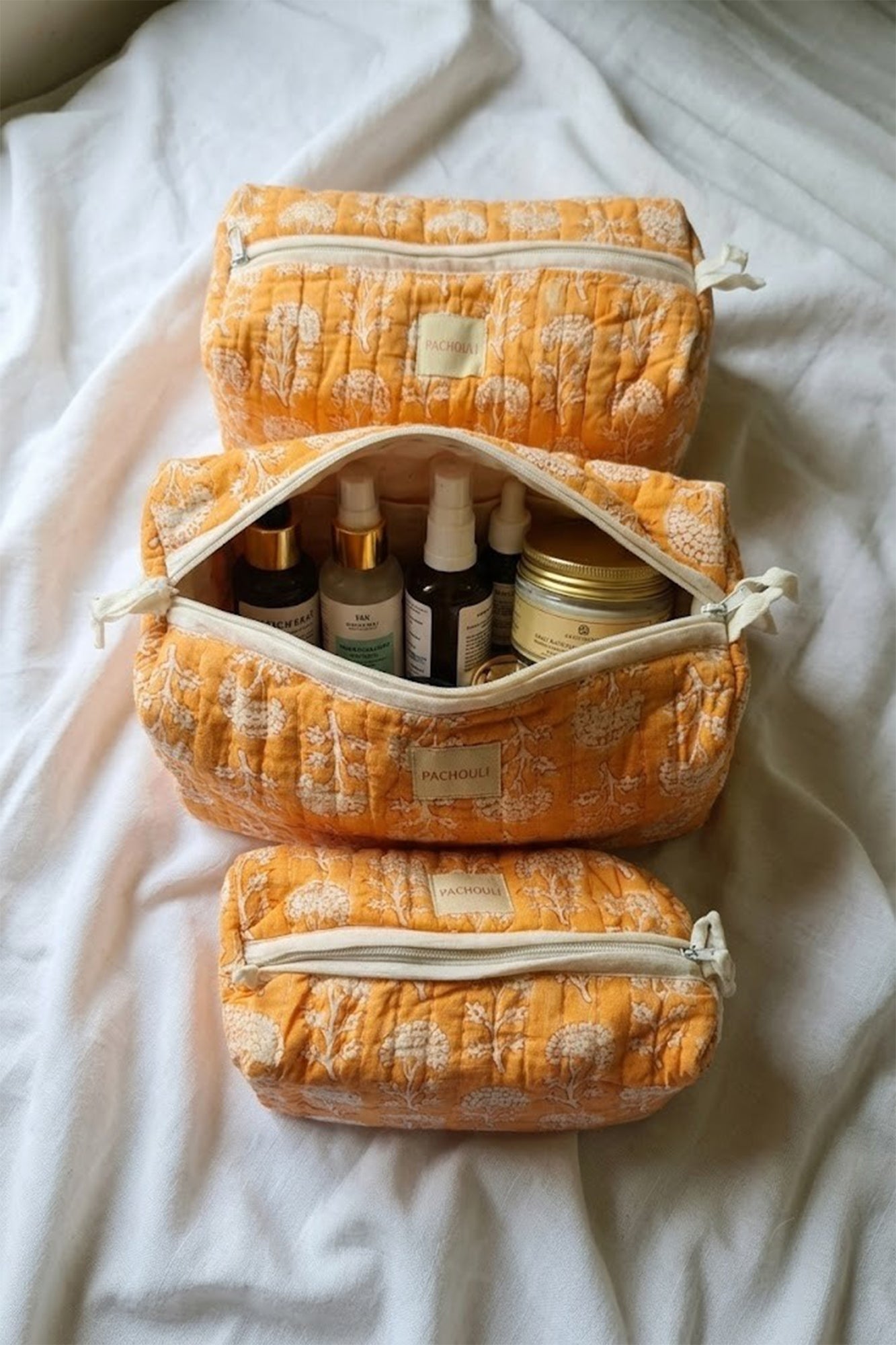 Peach Flora Pouch Set of 3