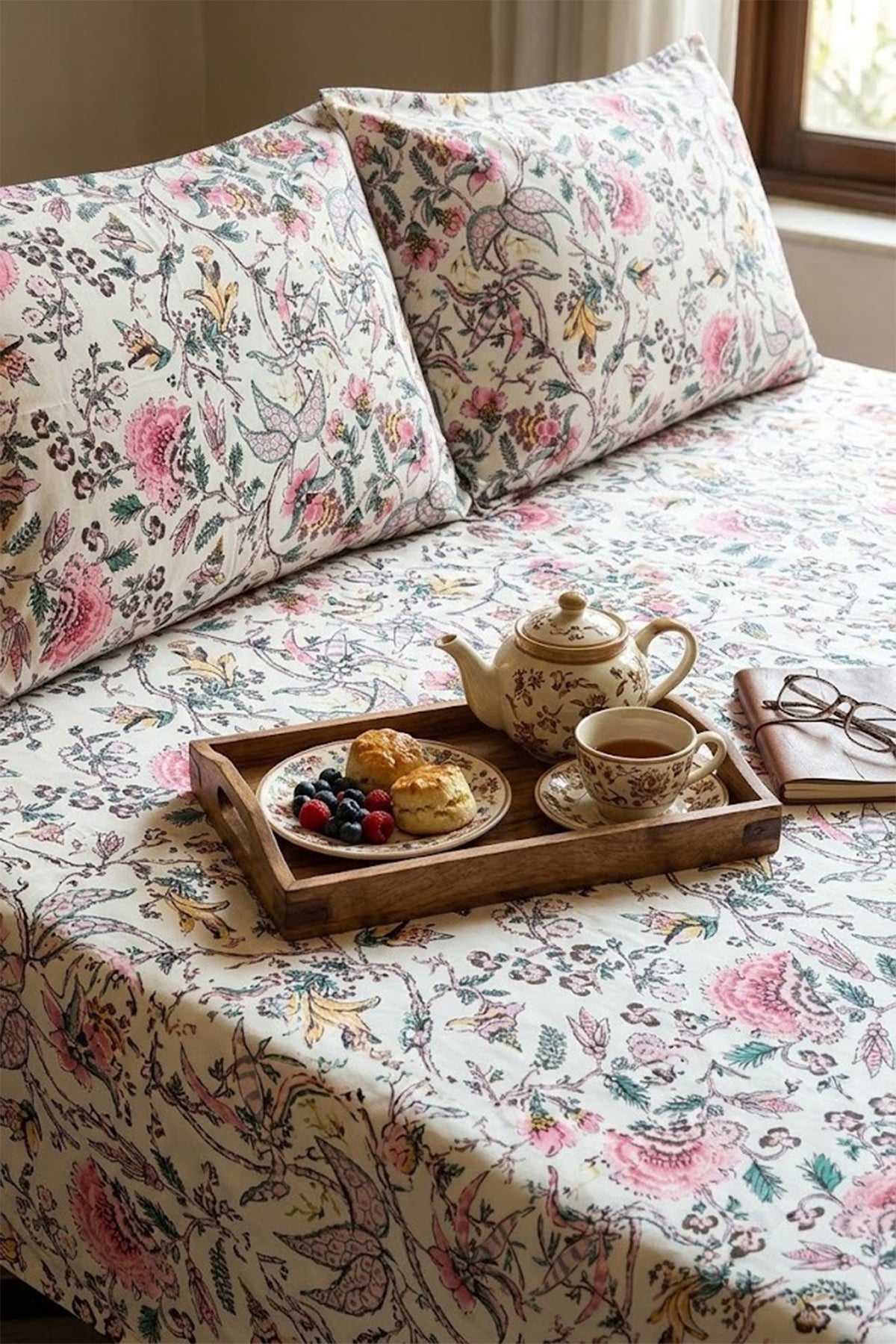 Jacobean Floral Bed Sheet With Pillow