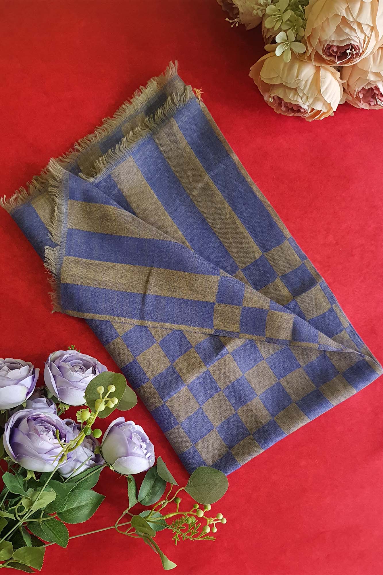 Women Pashmina Stole Checkered Blue