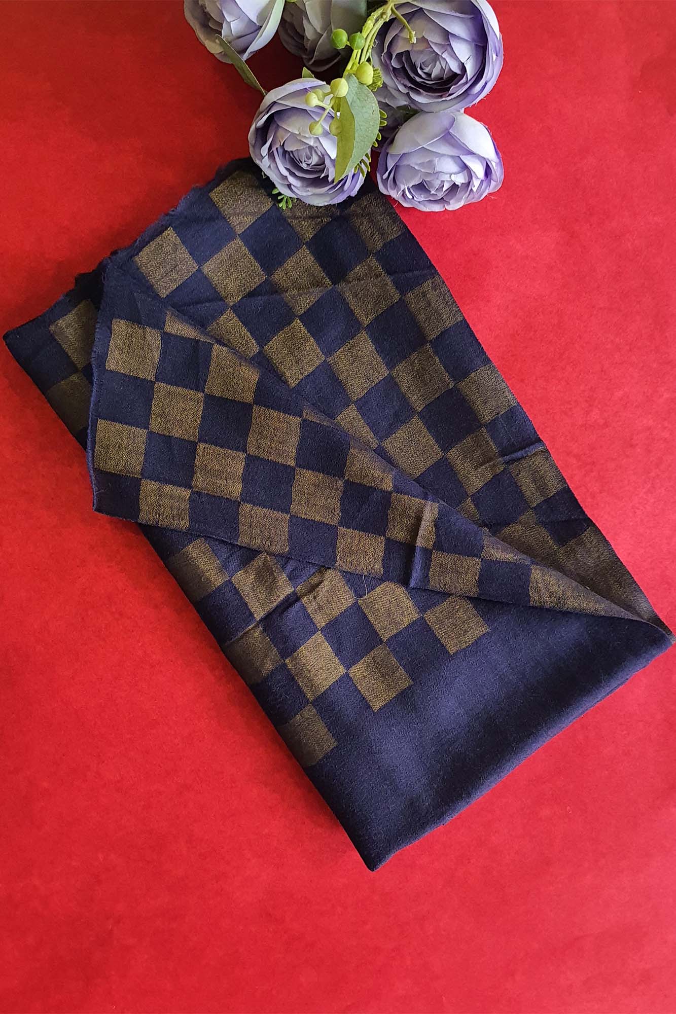 Women Pashmina Stole Checkered Navy Blue