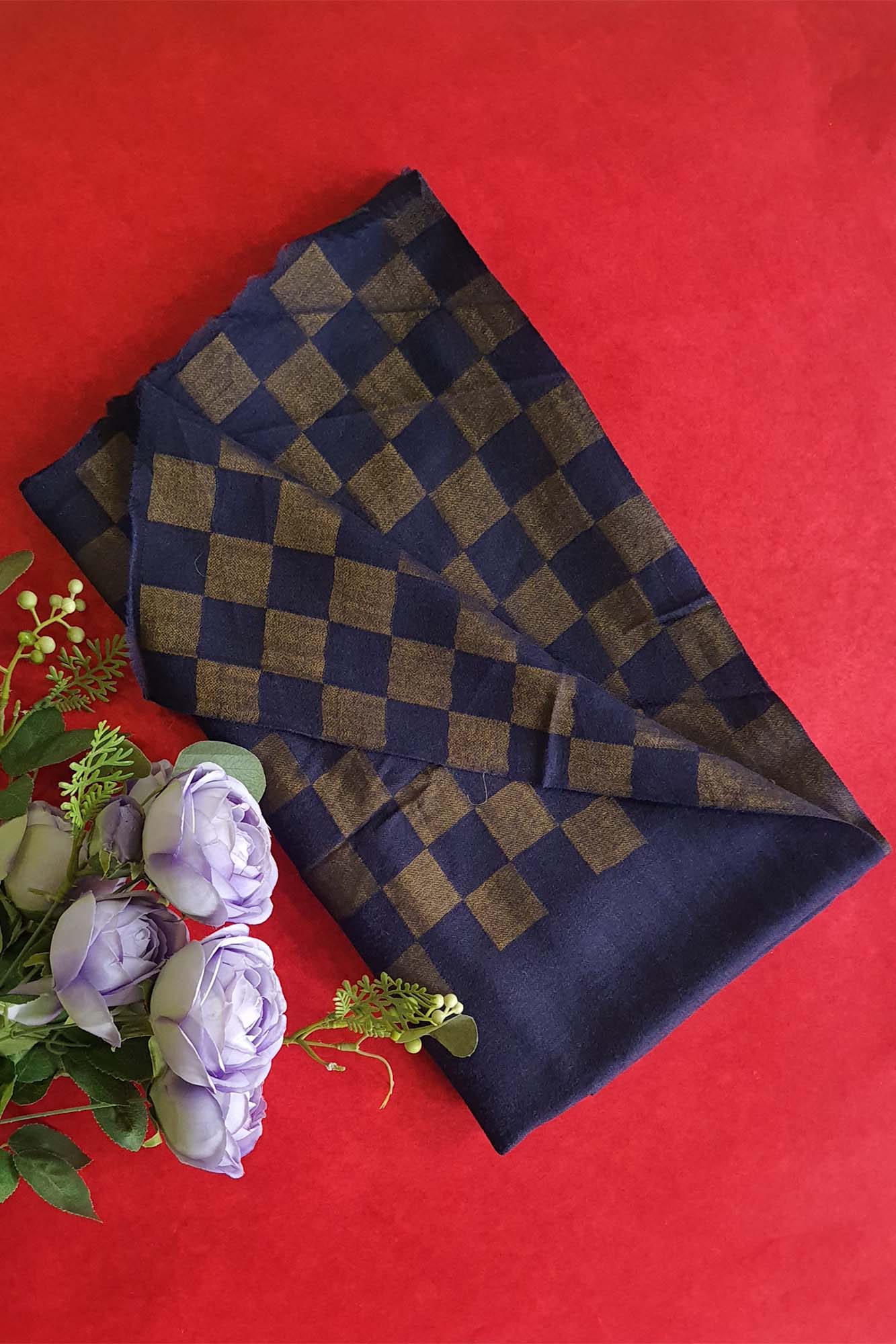 Women Pashmina Stole Checkered Navy Blue