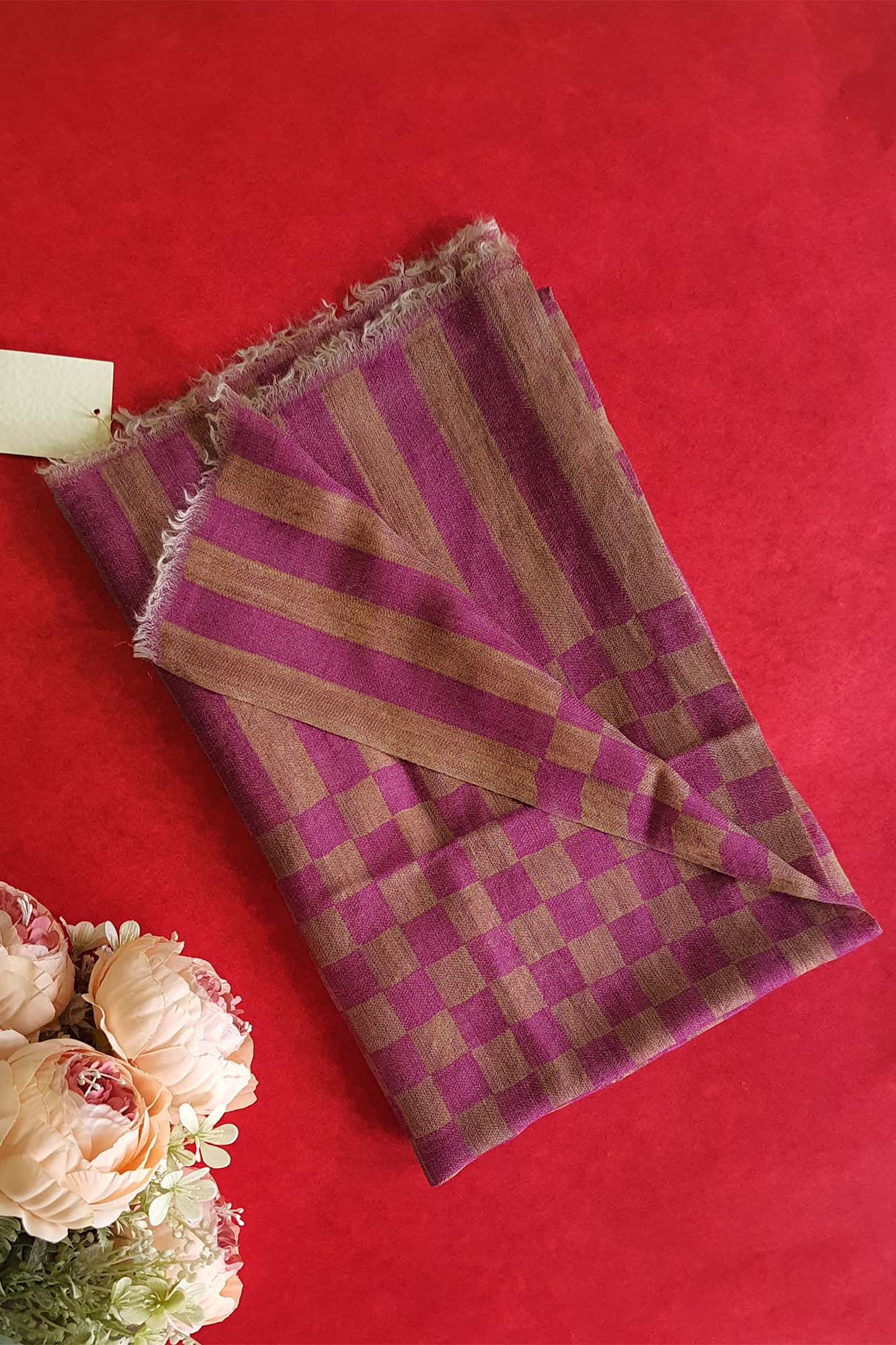 Women Pashmina Stole Checkered Gulabi