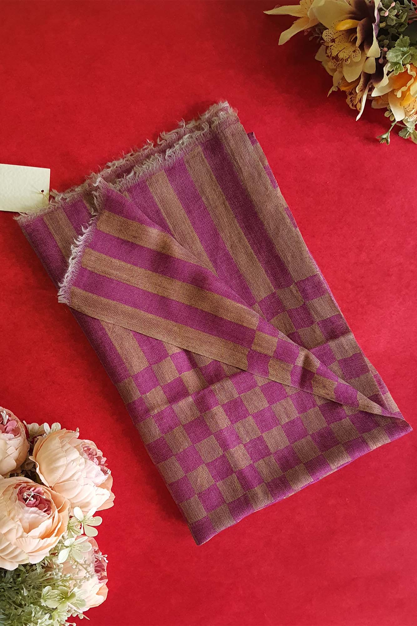 Women Pashmina Stole Checkered Gulabi