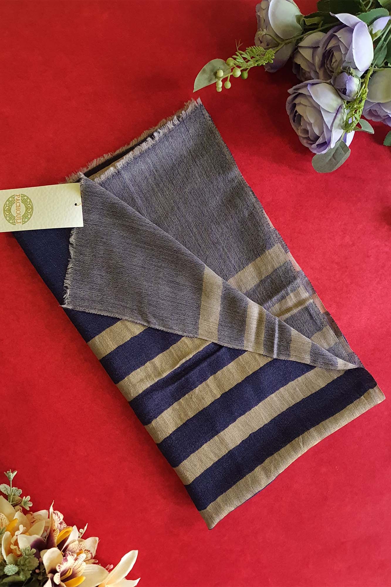 Women Pashmina Stole Striped Navy Blue