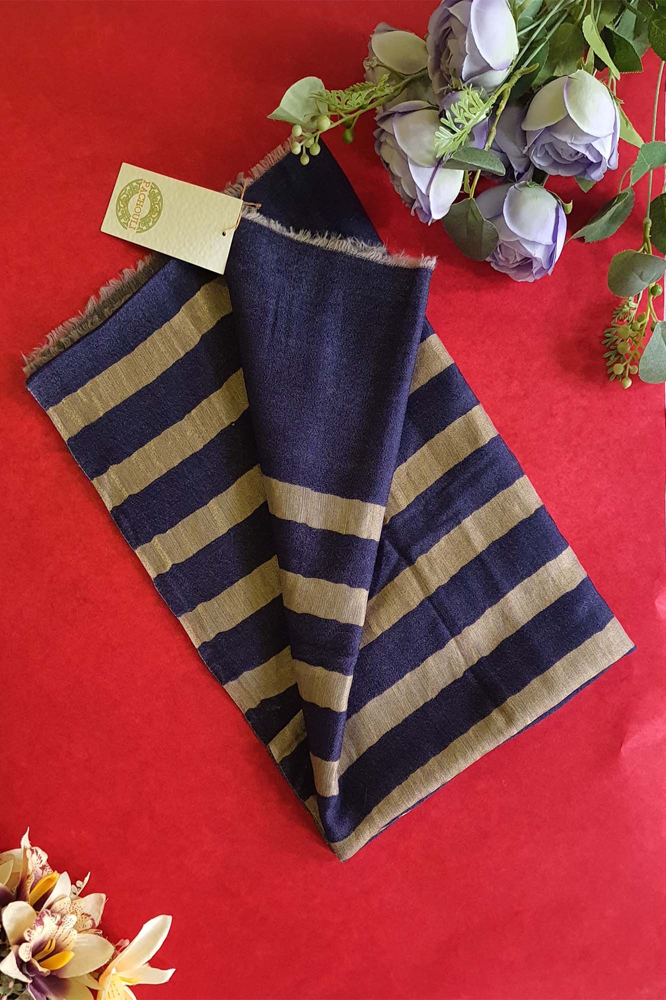 Women Pashmina Stole Striped Navy Blue