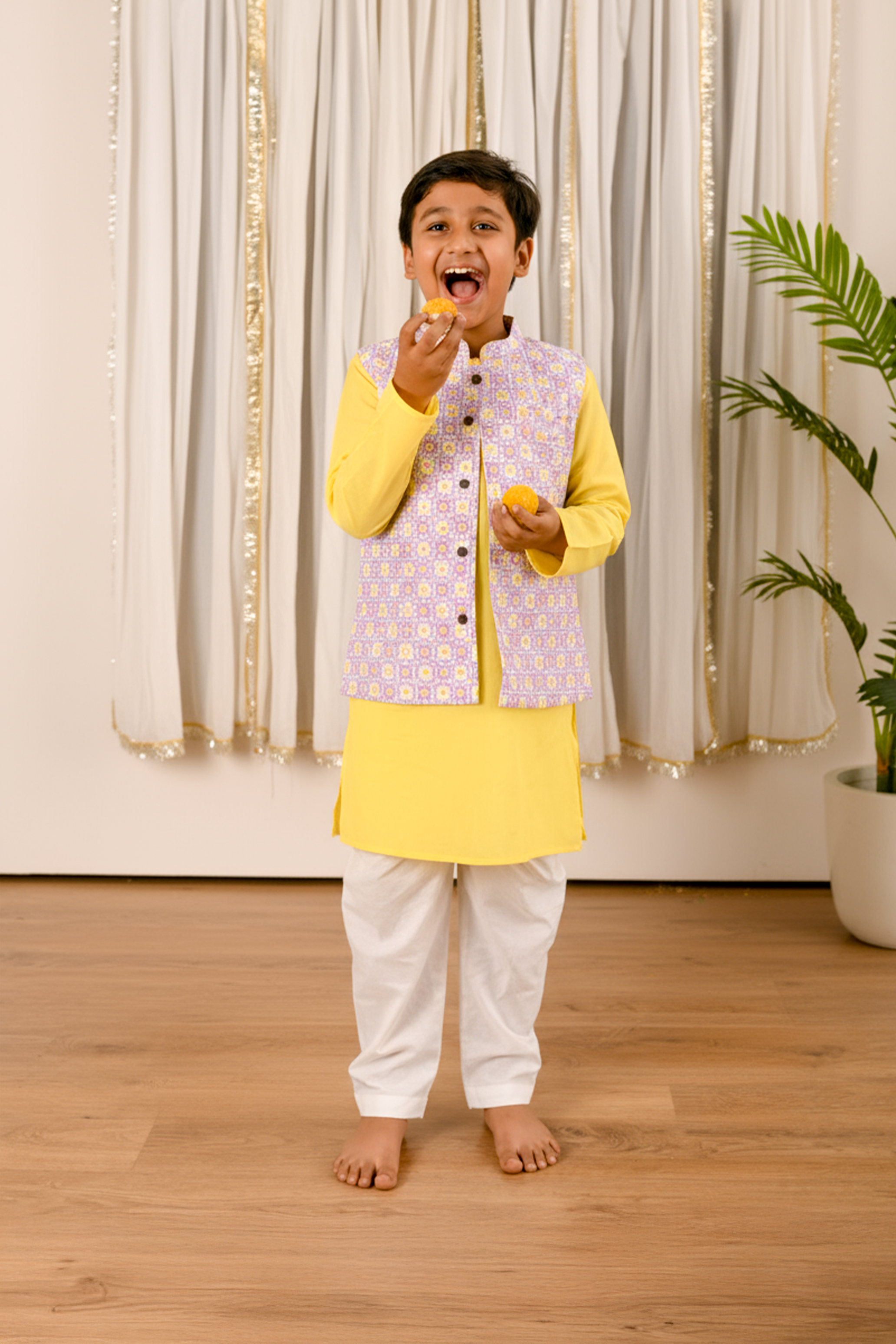 Daisy Dots Jacket & Sun Lime Kurta Set