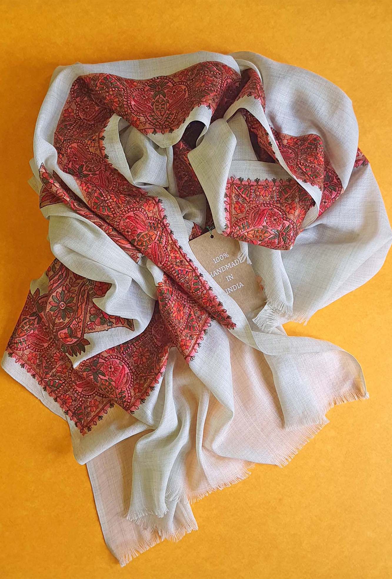 Pashmina Embroidered Lotus Red