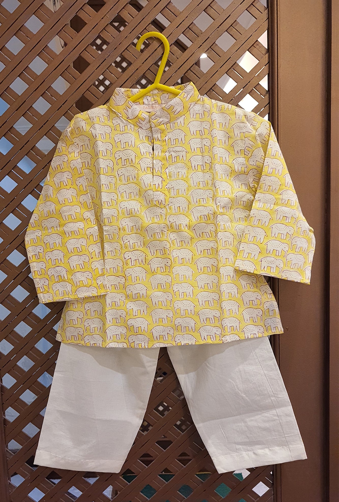 Kurta Pajama Set Infant Elephant Yellow