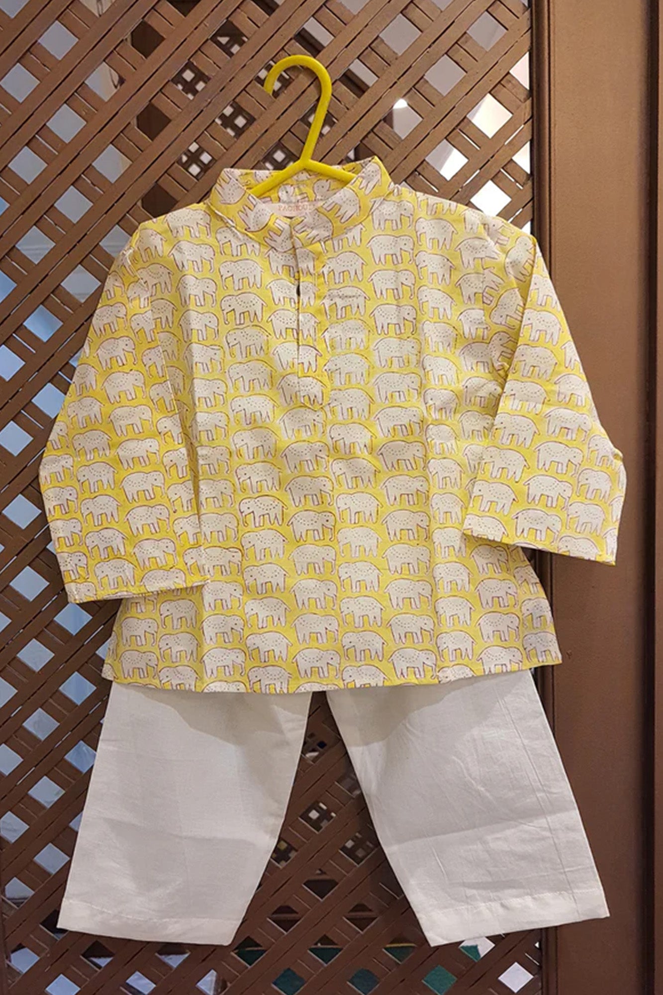 Kurta Pajama Set Infant Elephant Yellow