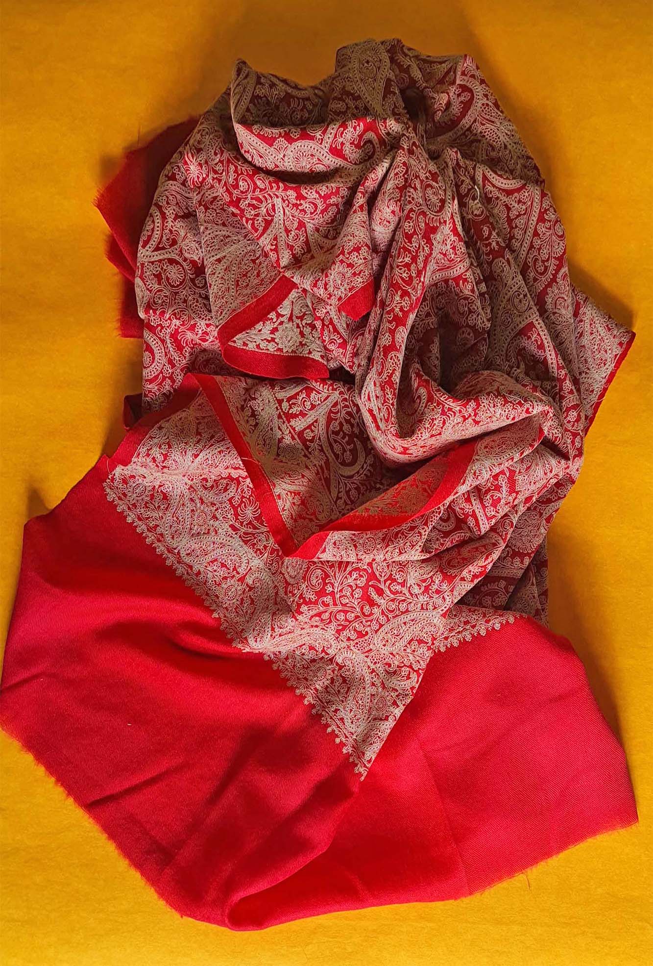 Pashmina Red Embroidered