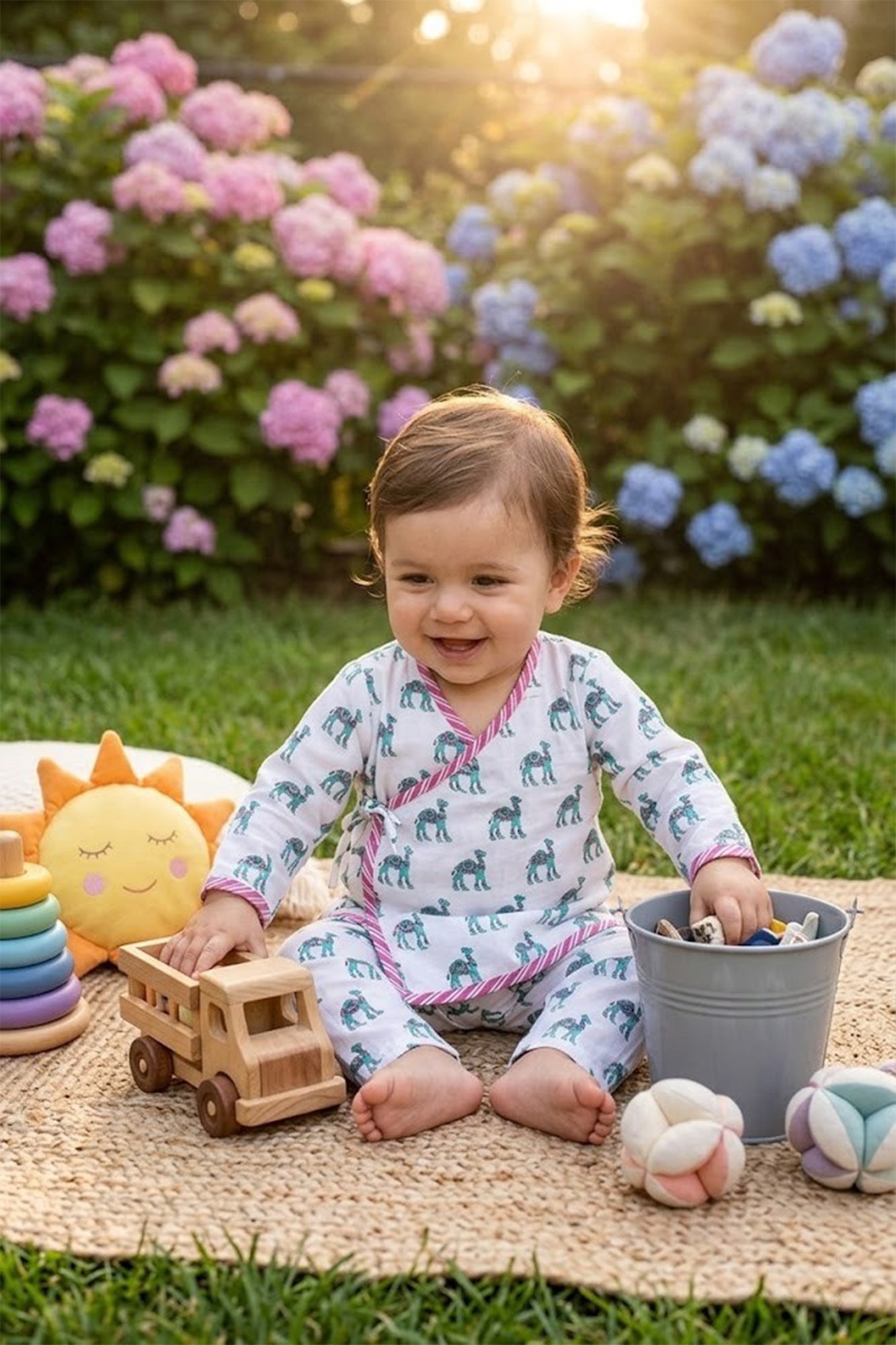 Infants Winter Top With Pajama Green Camel