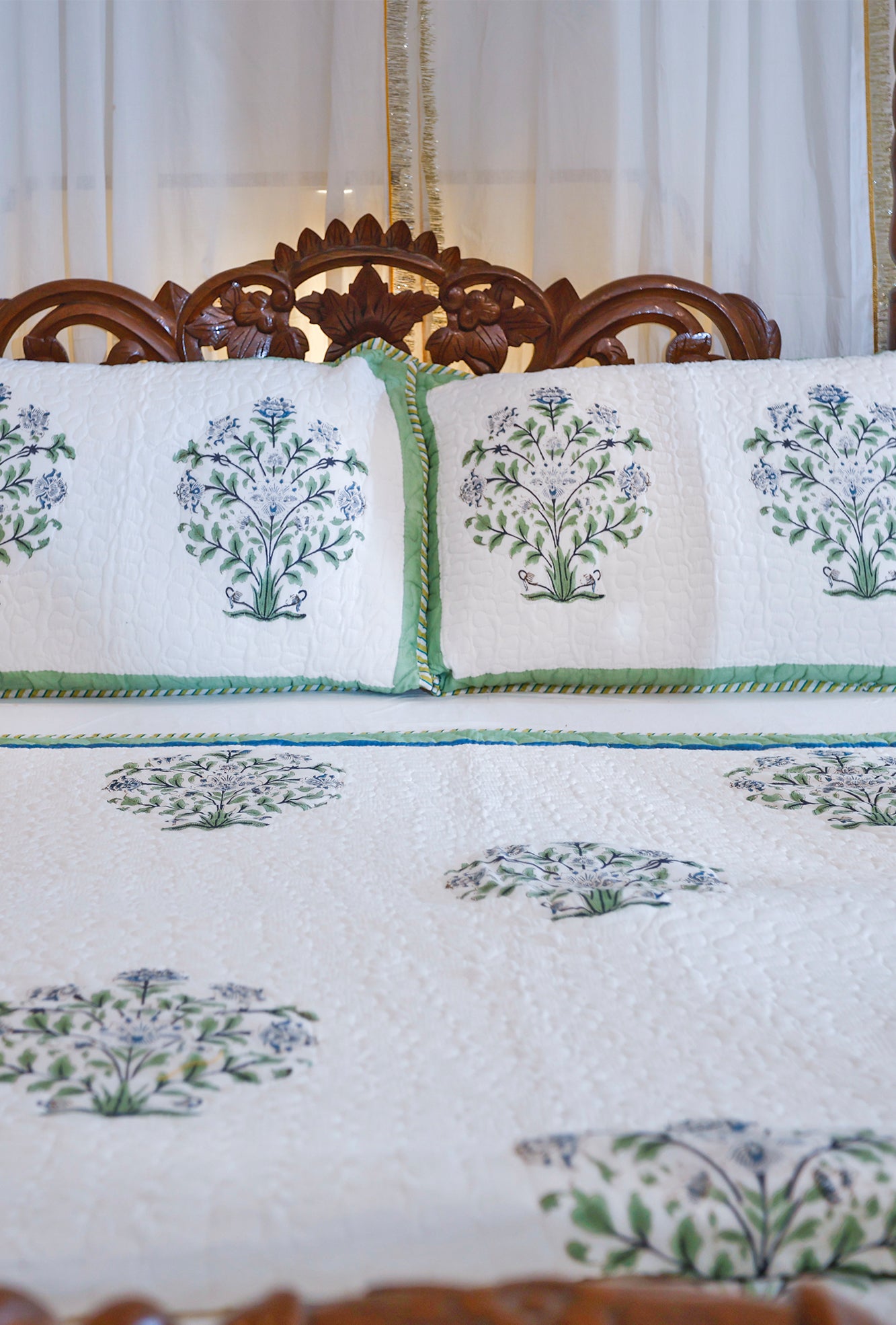 Mughal Garden Green Bed Cover