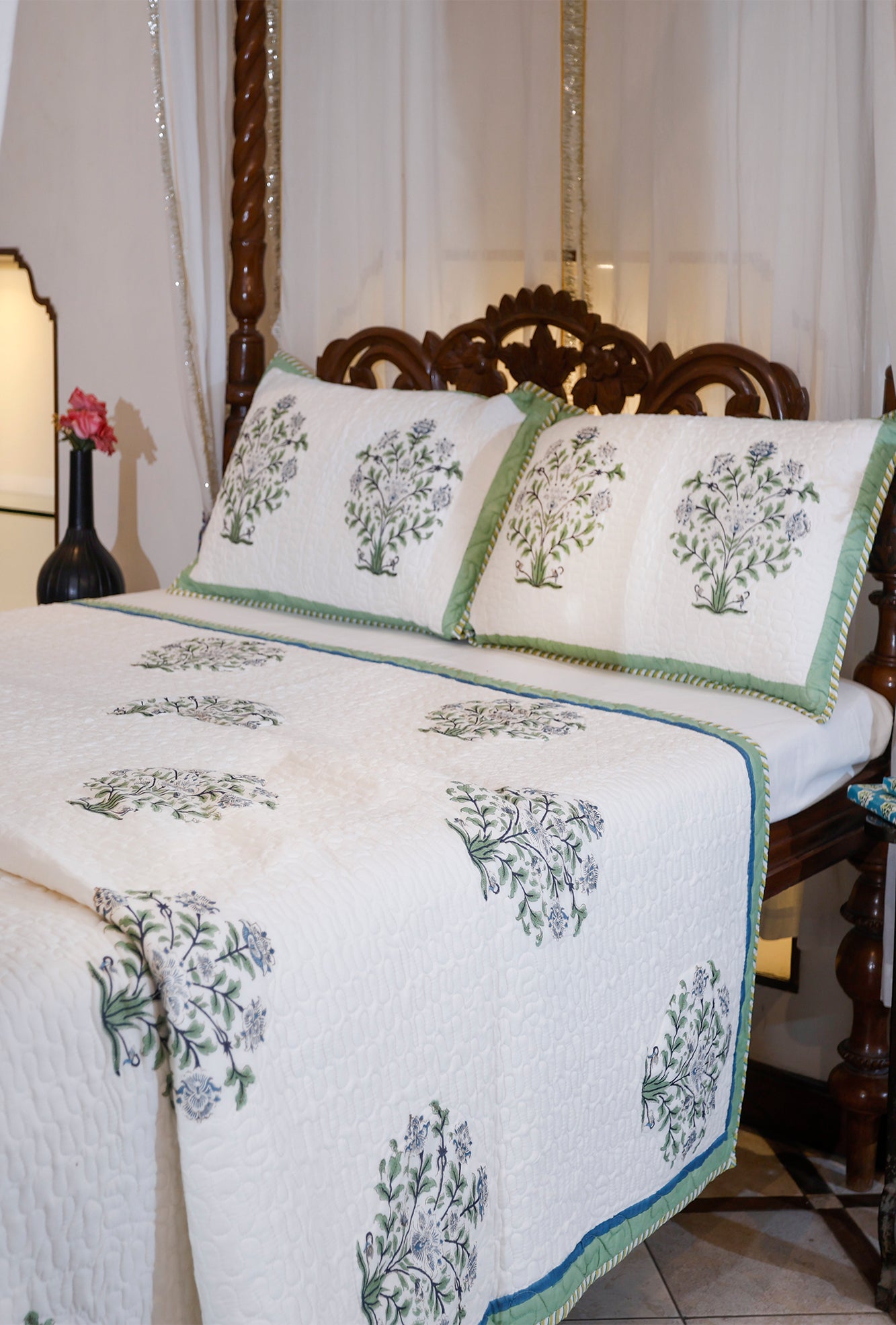 Mughal Garden Green Bed Cover