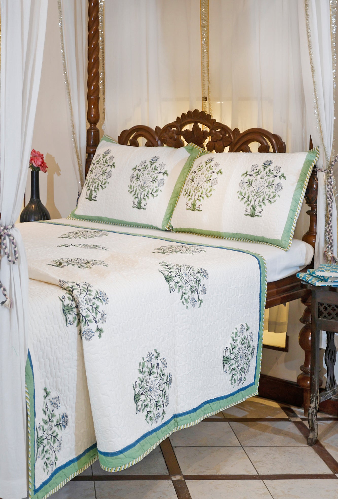 Mughal Garden Green Bed Cover