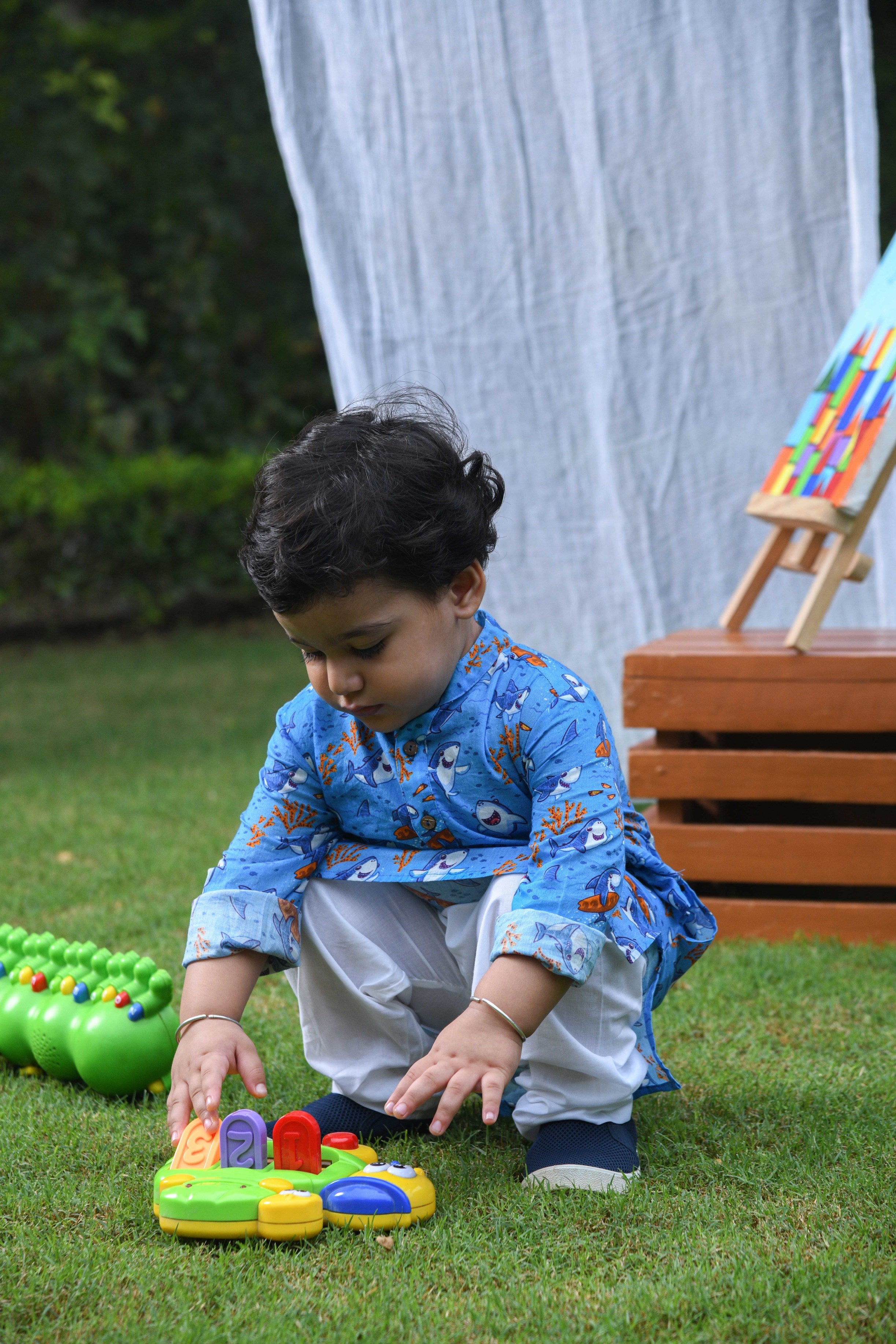 Kurta Pajama Set Infant Boy Underwater Shark