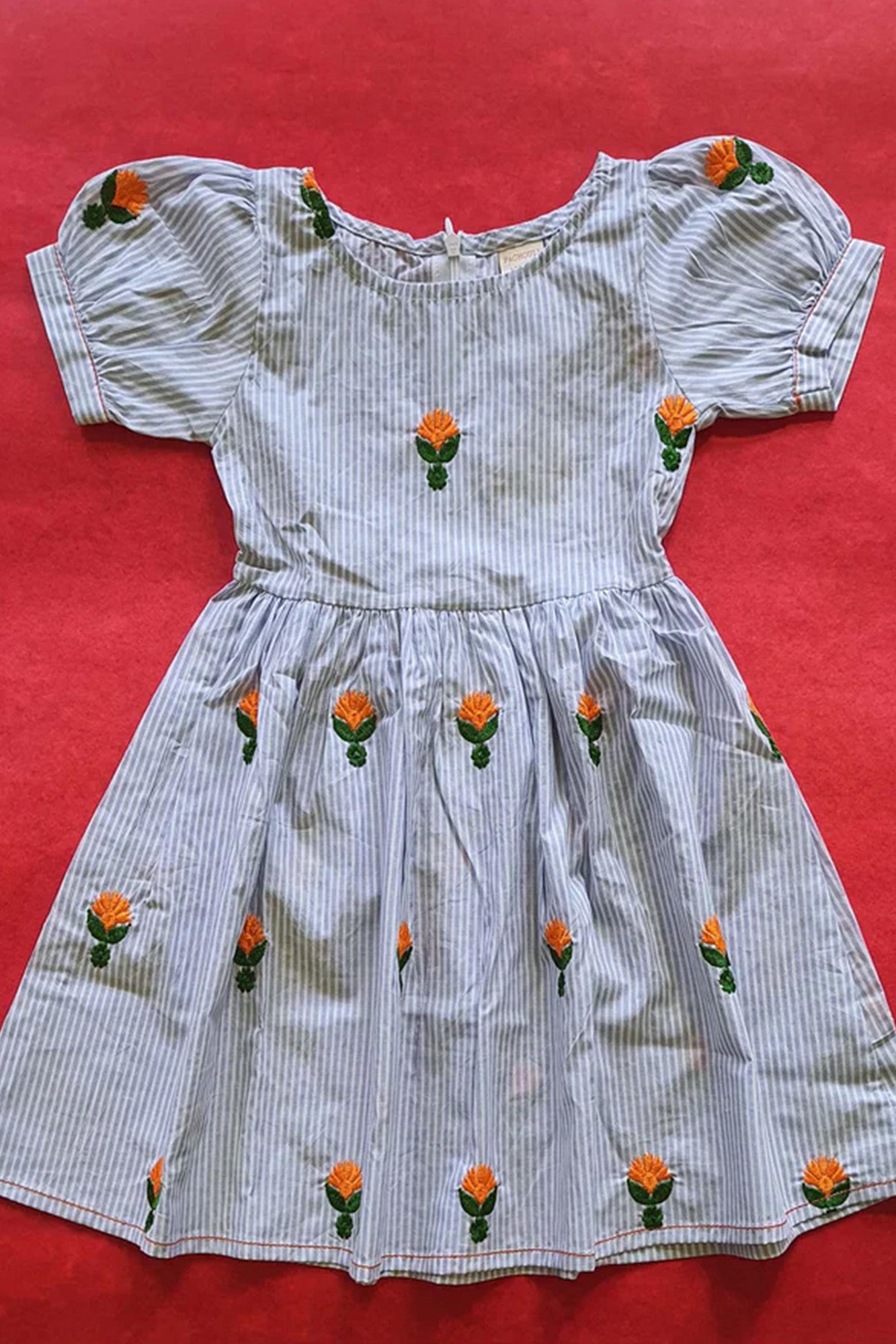 Embroidered Blue Stripes Girl Frock