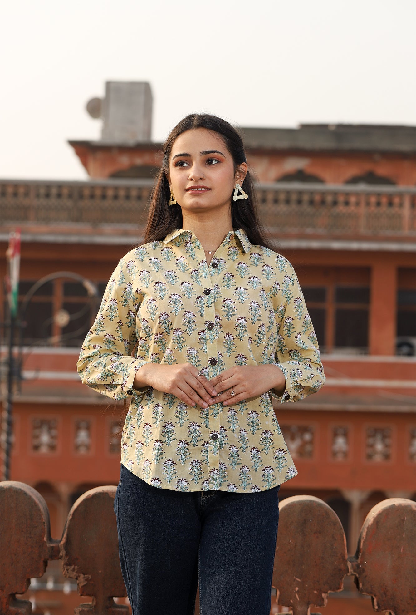 Shirt Women Shamiyana Yellow Floral