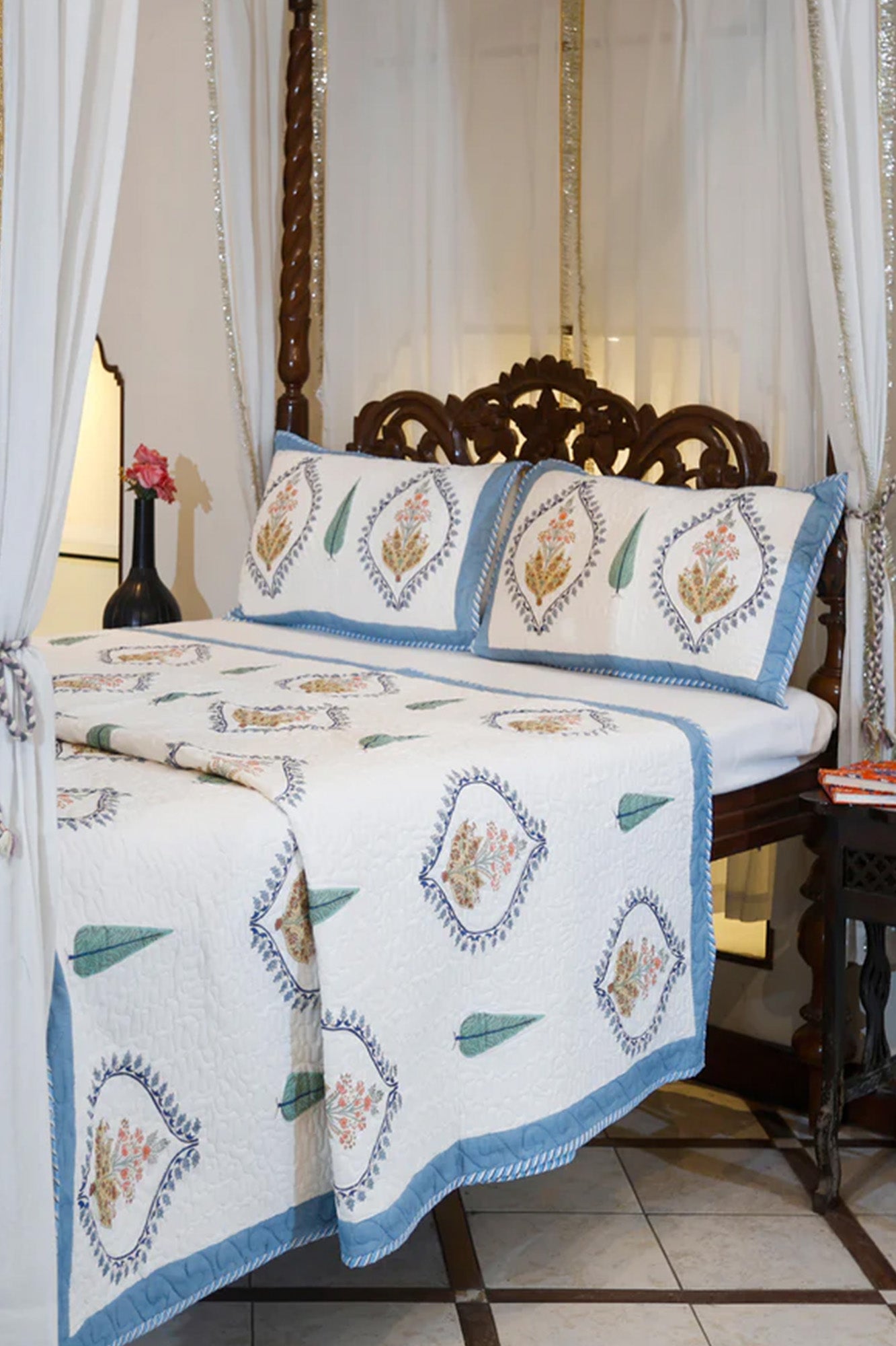 Mughal Motifs Bed Cover