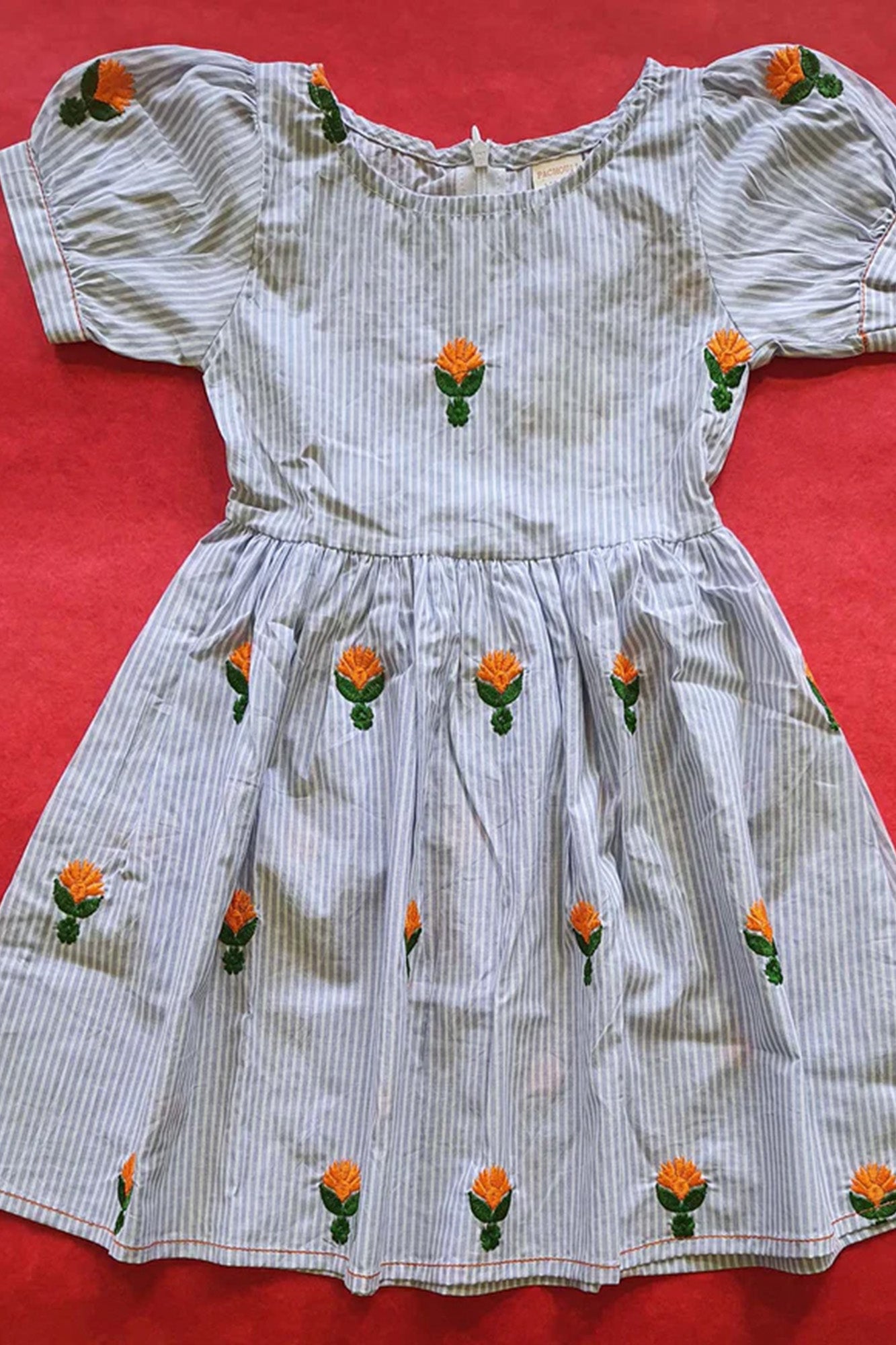 Embroidered Blue Stripes Girl Frock