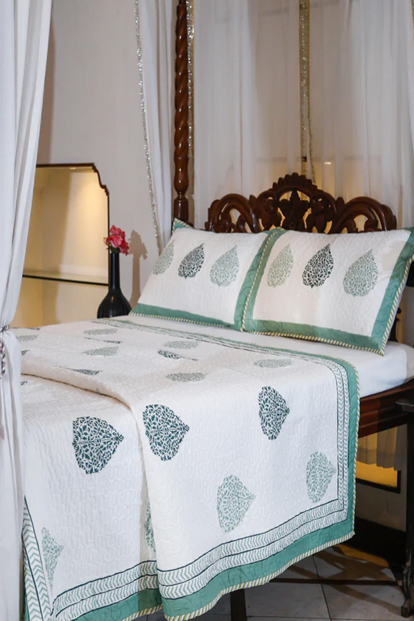 Mughal Butta Green Bed Cover