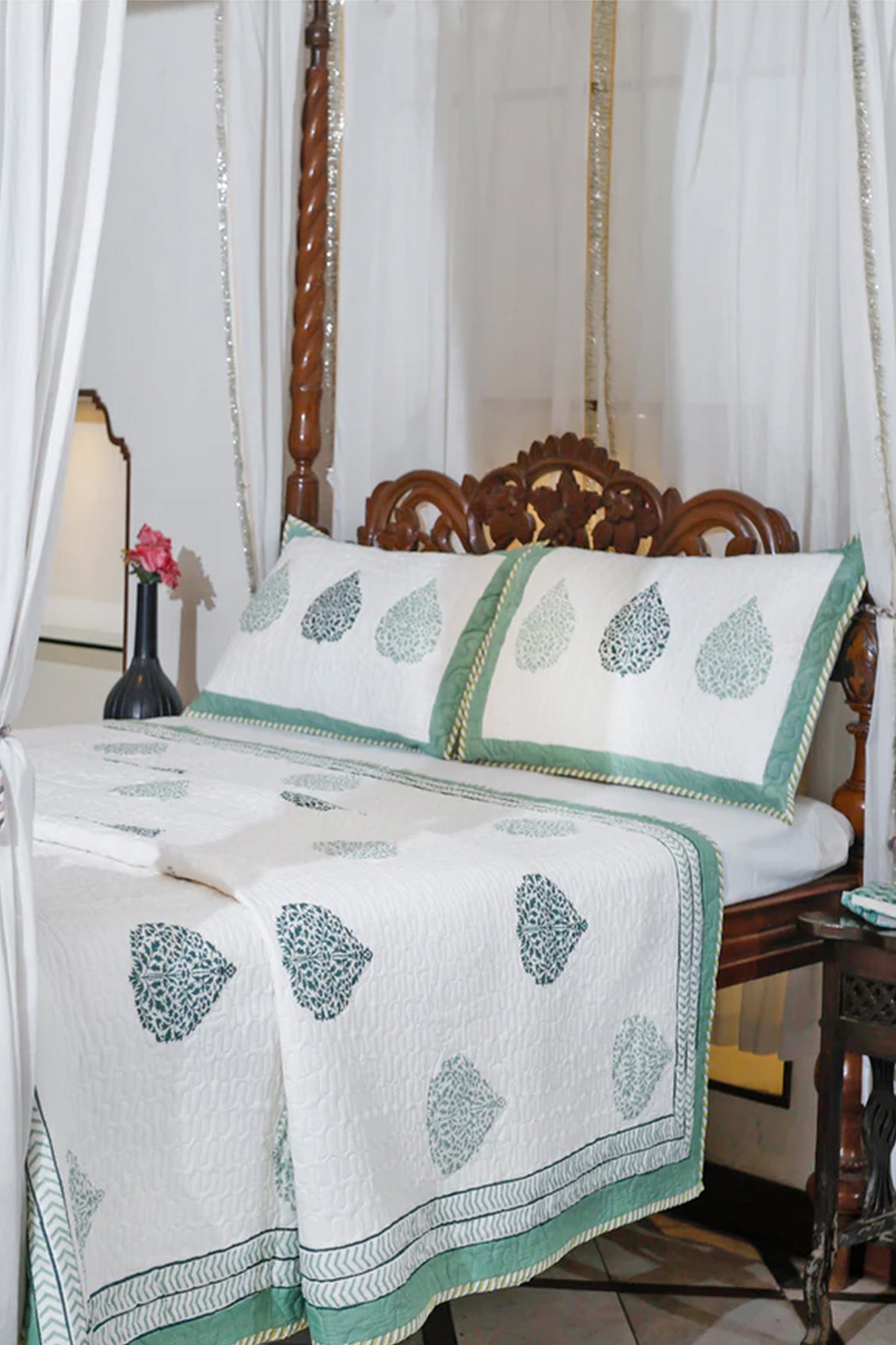 Mughal Butta Green Bed Cover