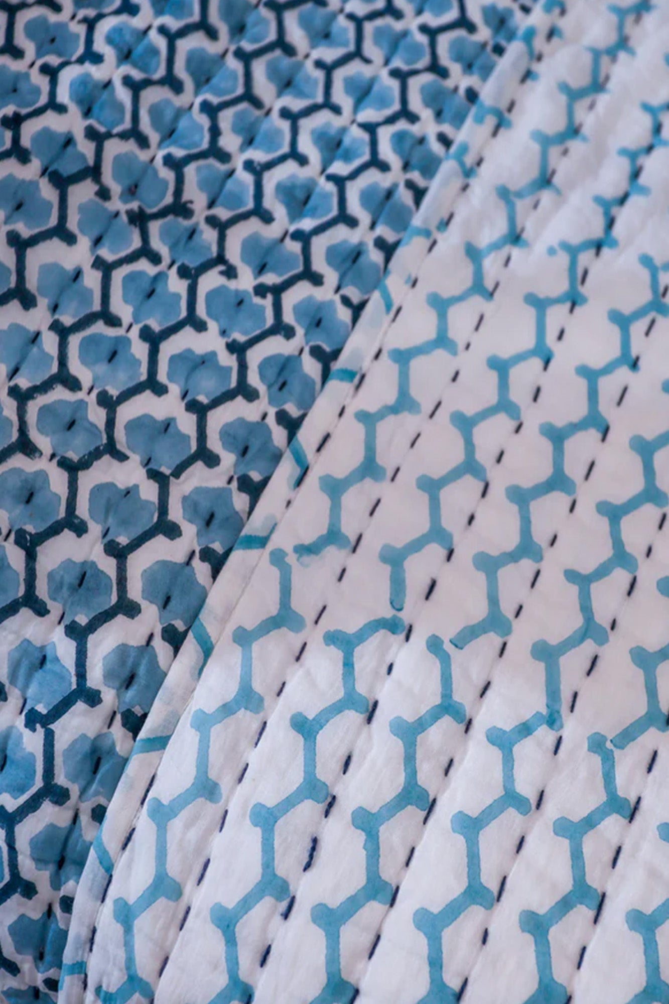 Quilt Blue Kantha Hexagon