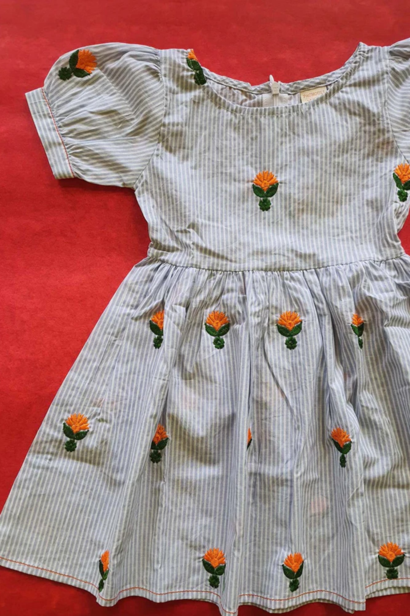 Embroidered Blue Stripes Girl Frock