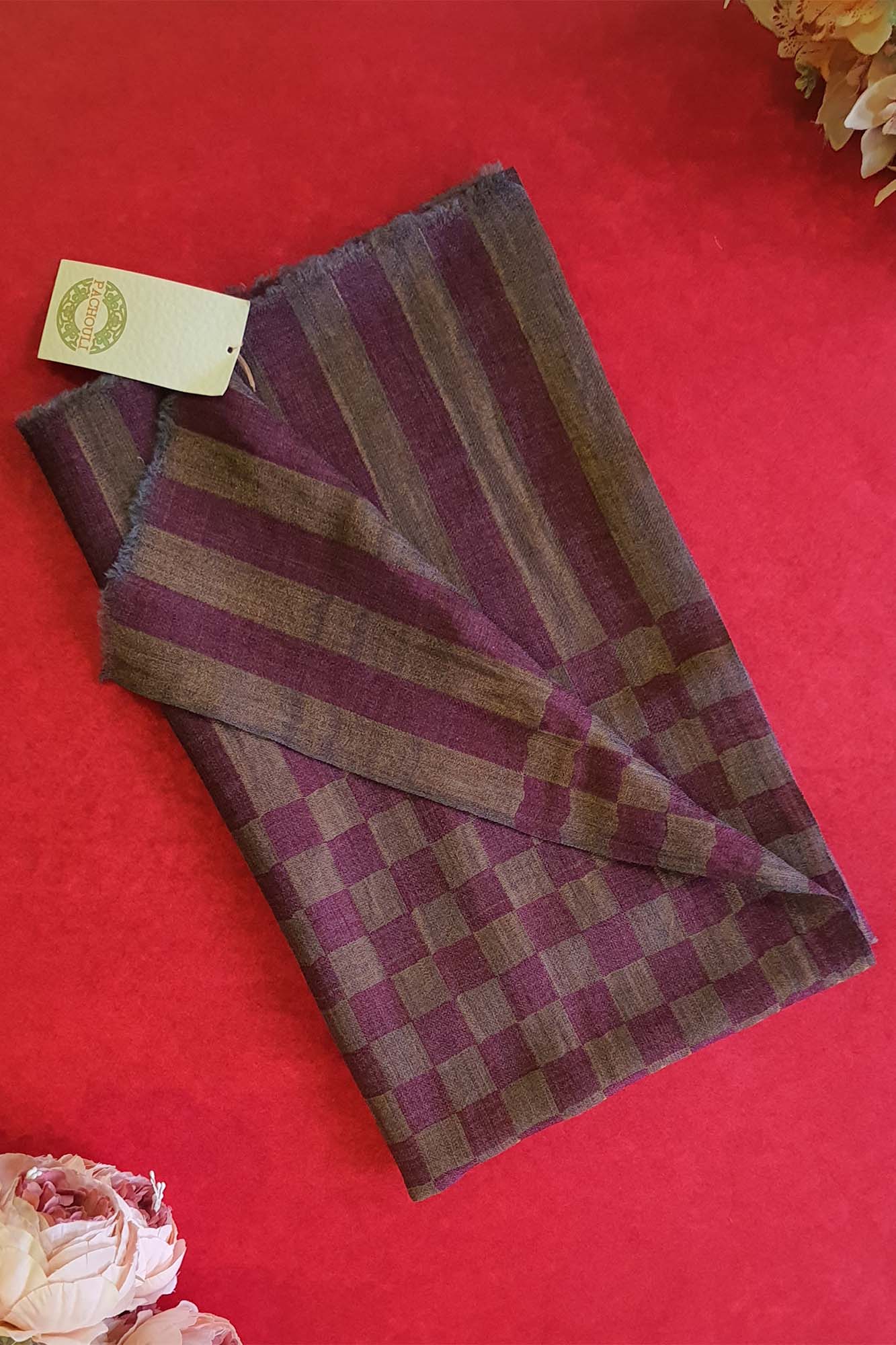 Women Pashmina Stole Checkered Maroon