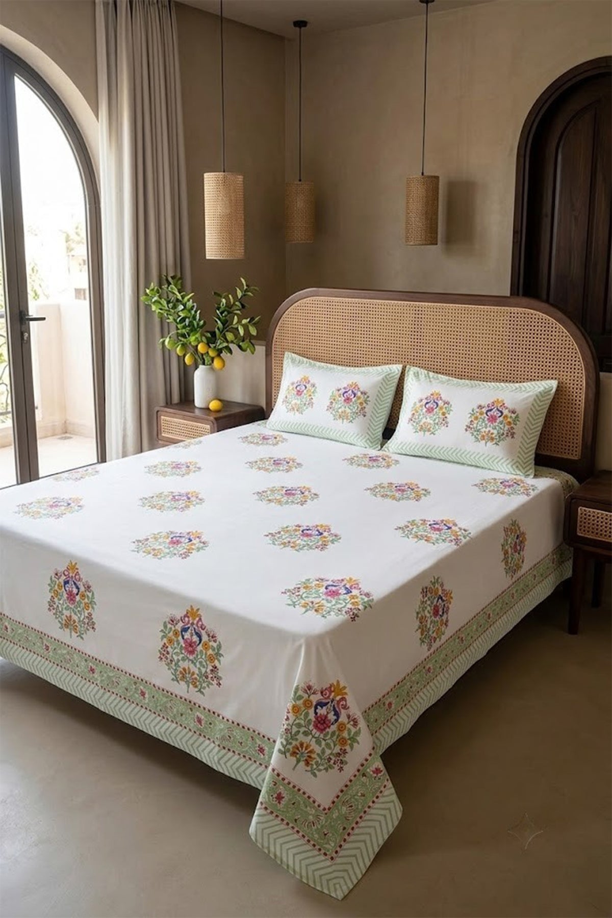 Phoolkari Courtyard Bed Sheet With Pillow