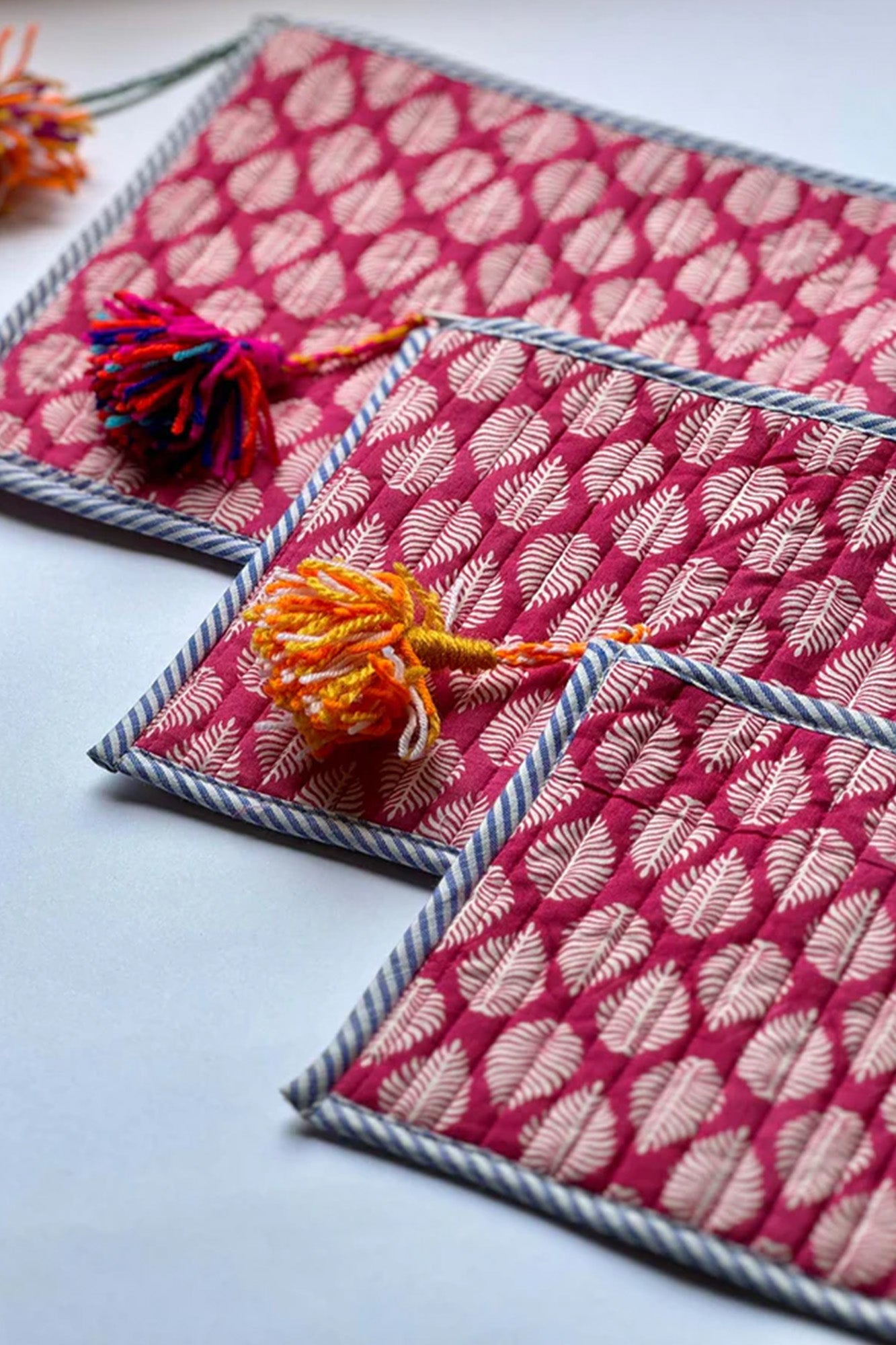 Pink Leaf Pouch Set of 3 - Flat Quilted