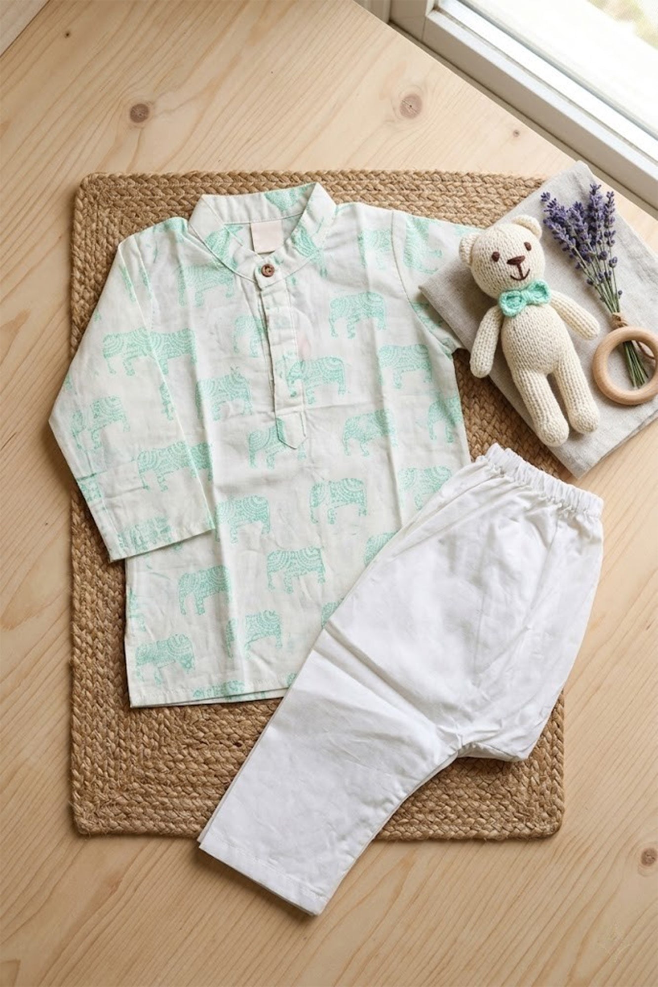 Jumbo Green Elephant Kurta With Pajama