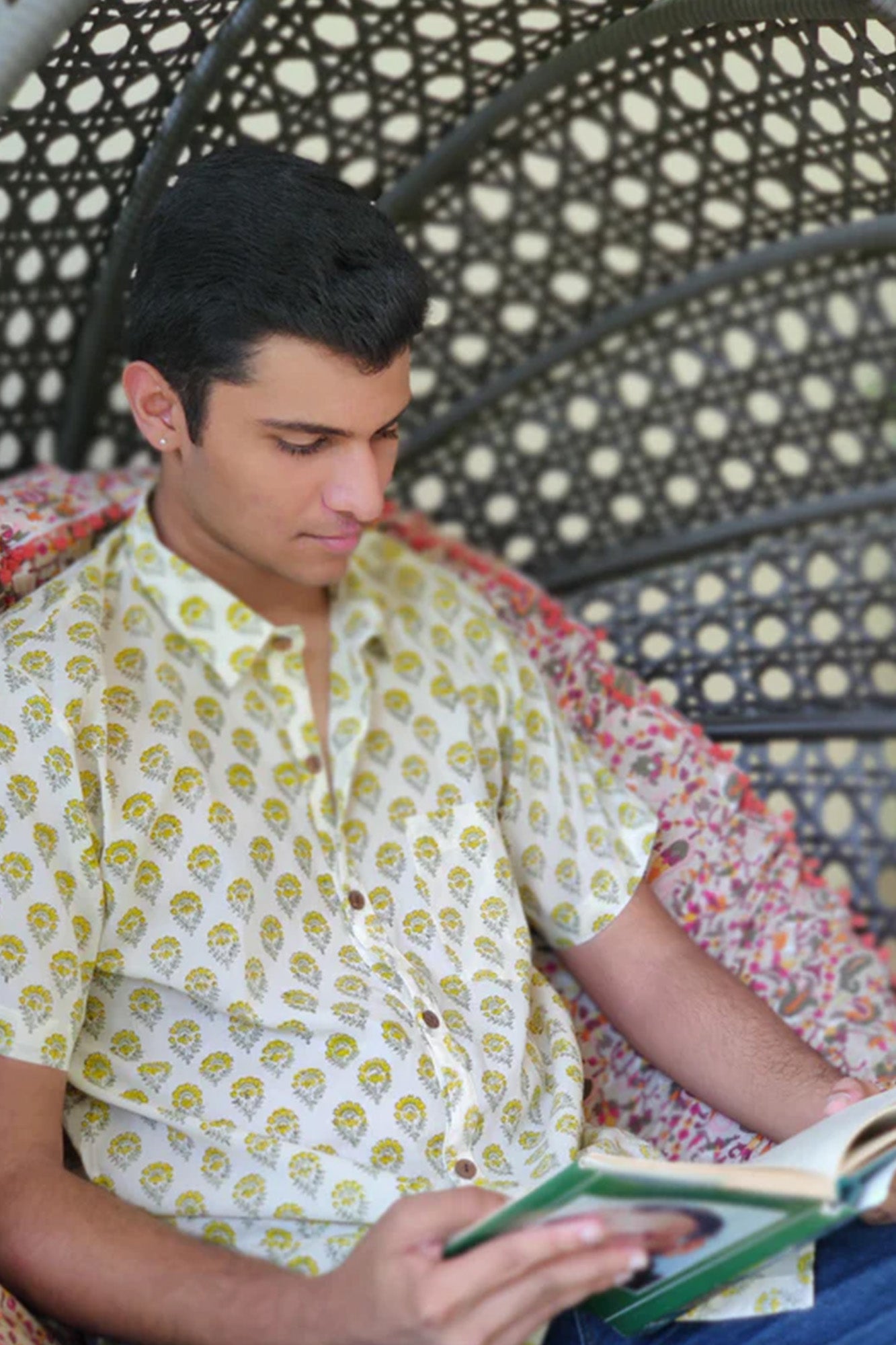 Men Half Sleeve Shirt Yellow Booti