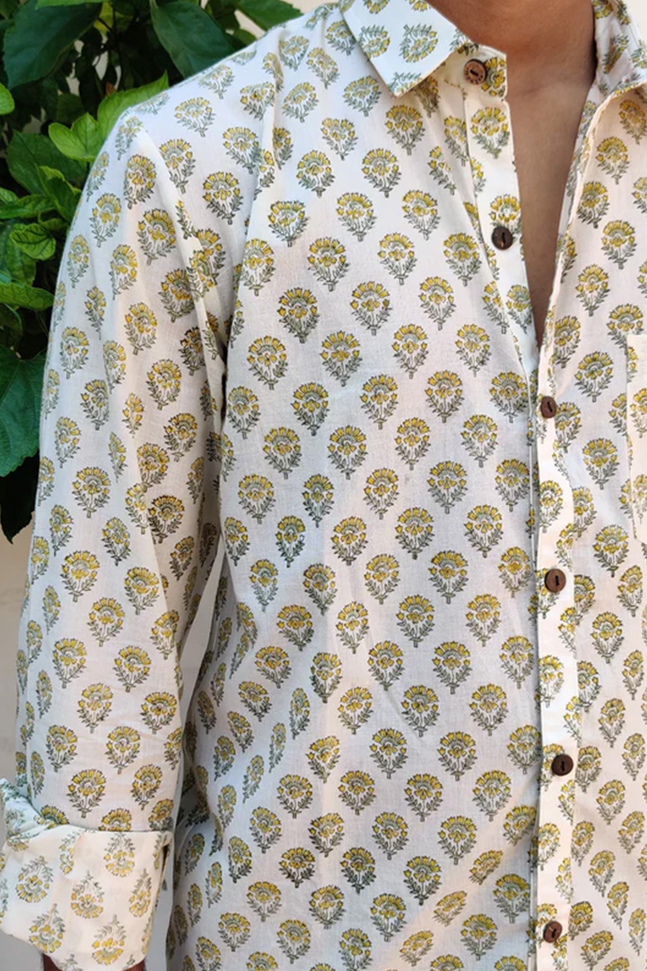 Men Yellow Booti Full Sleeve Shirt