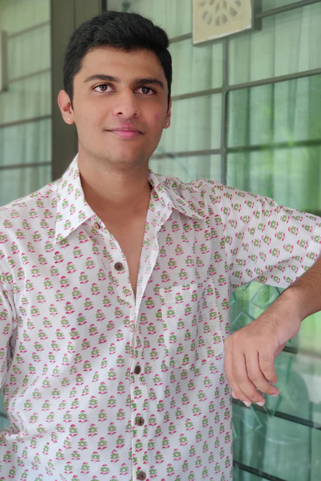 Men Pink Booti Half Sleeve Shirt