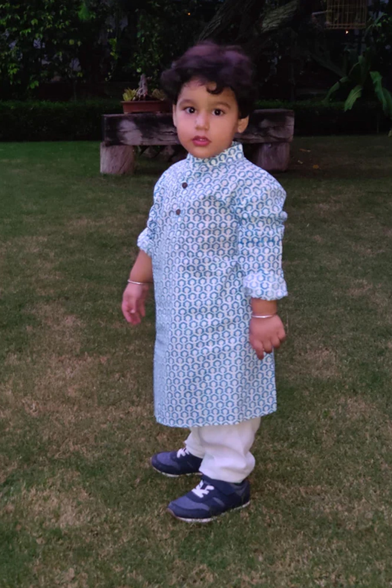 Boy Hexagon Blue Kurta