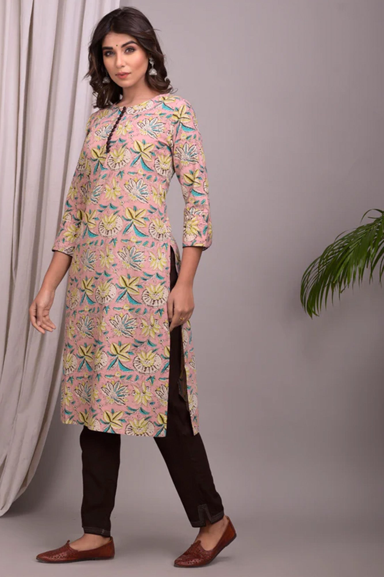Pink Floral Jaal-Kurta