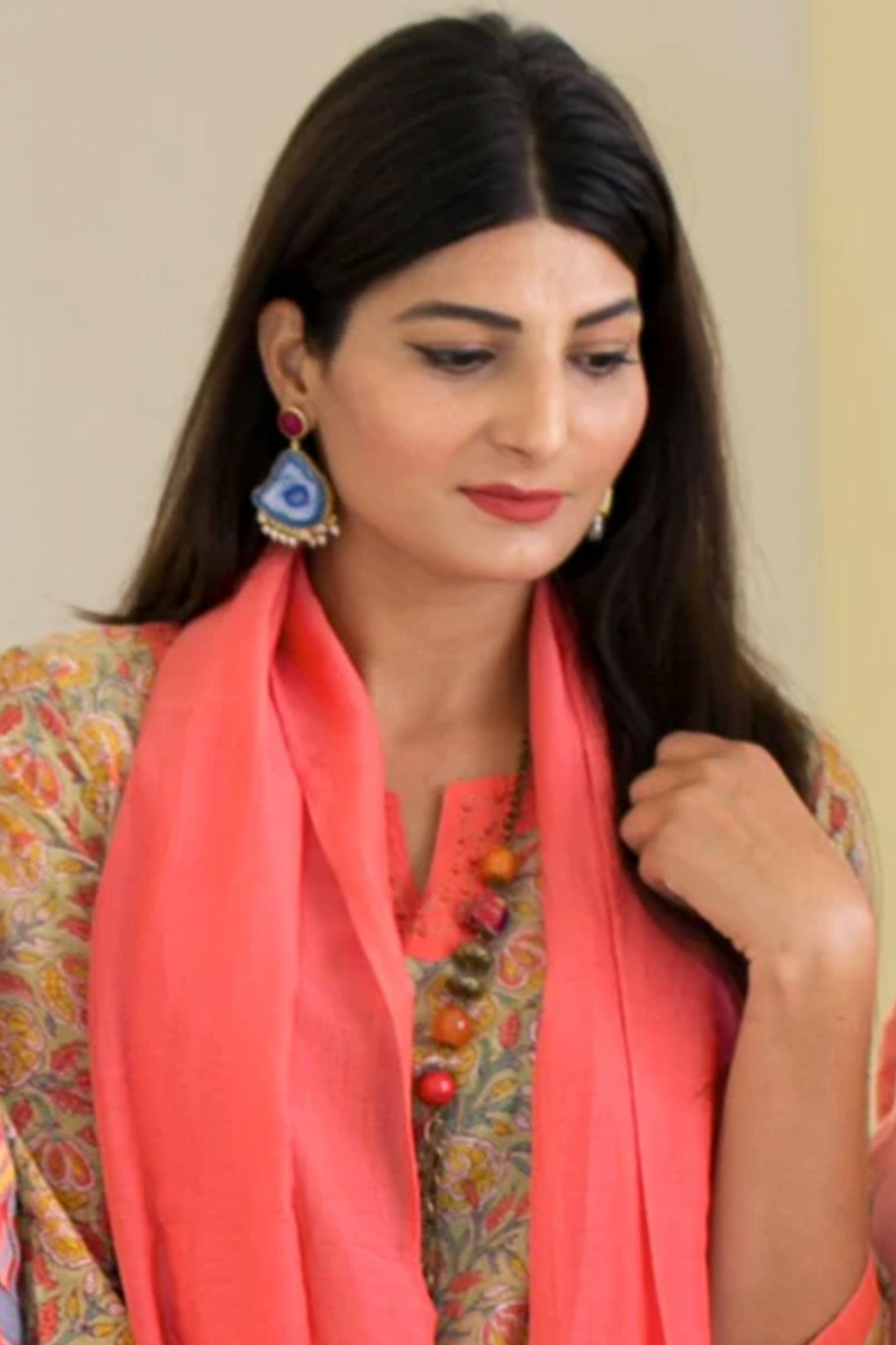Orange Embroidered Straight Kurta
