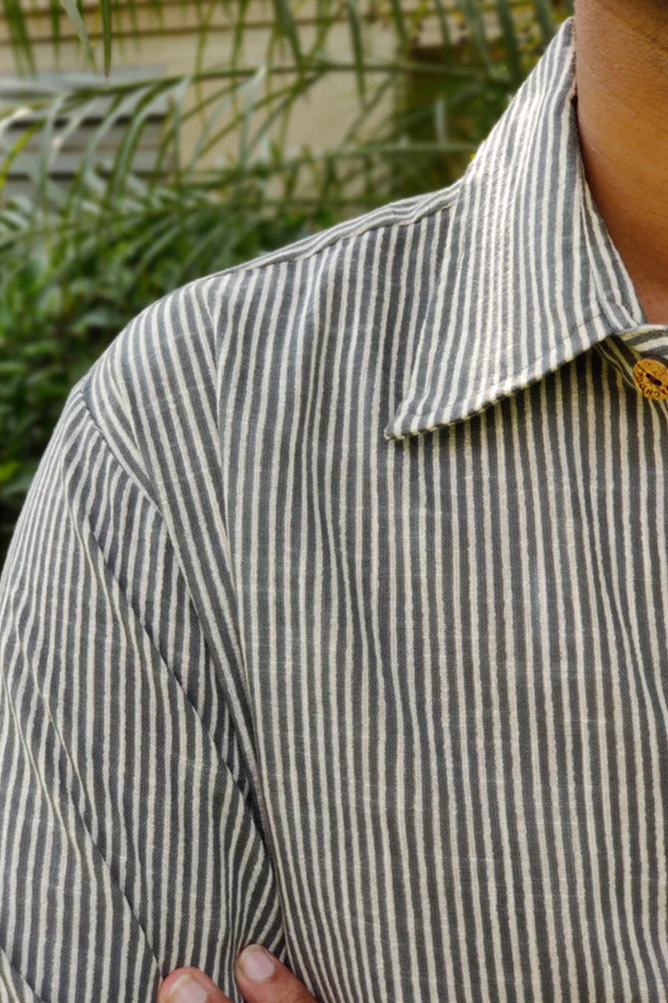 Men Grey Stripes Full Sleeves Shirt